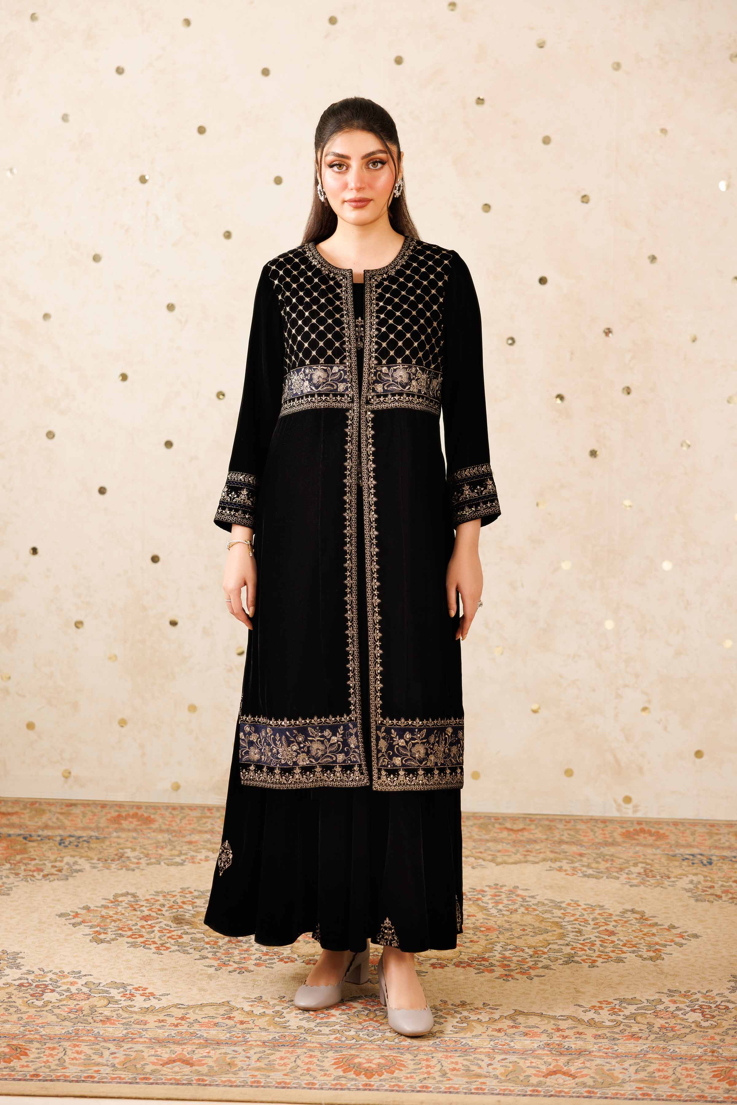 NISHATUAE - Black Embroidered Velvet 2-piece Ready to wear Dress