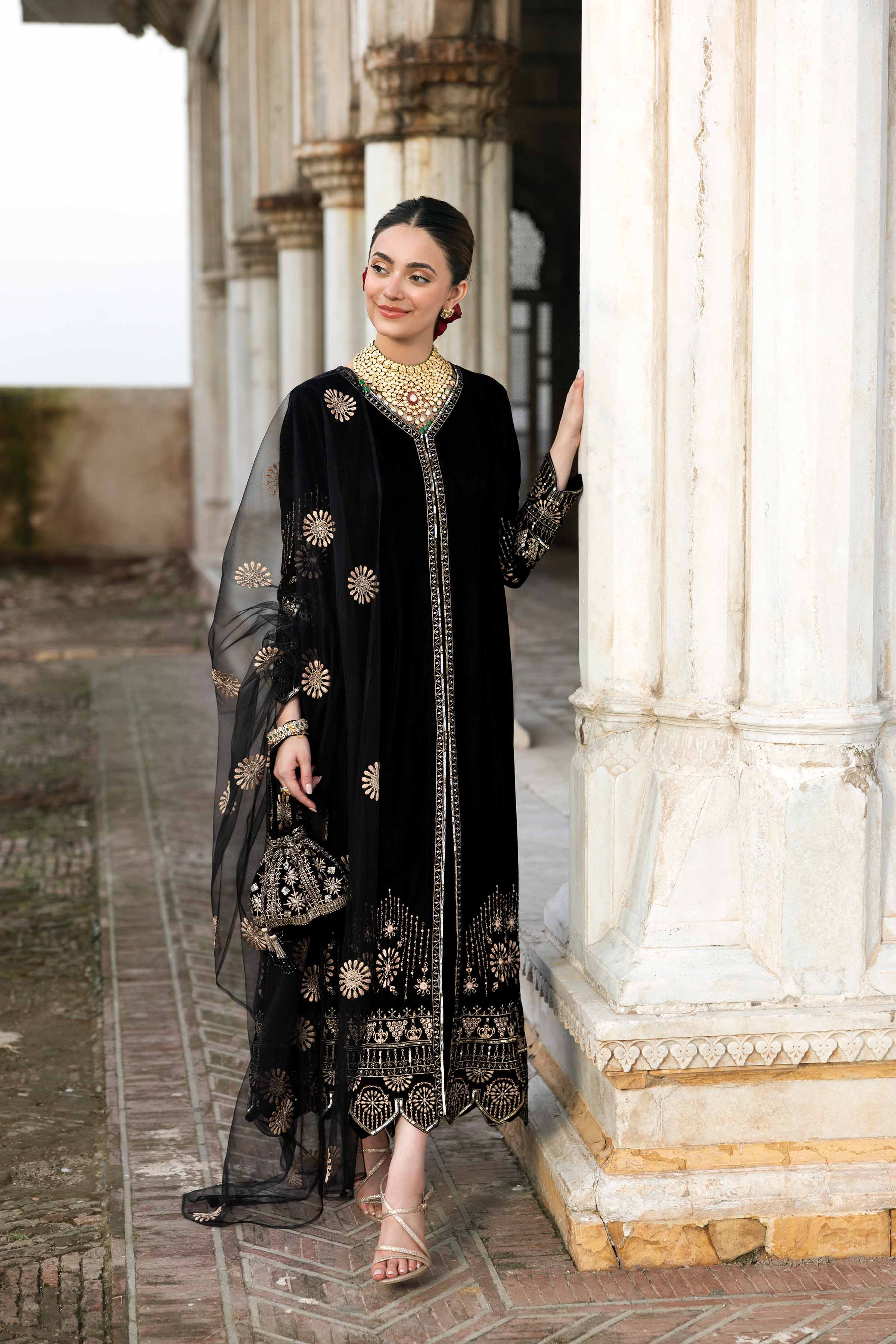 NISHATUAE - Black Embroidered Velvet 3-piece Ready to wear Suit