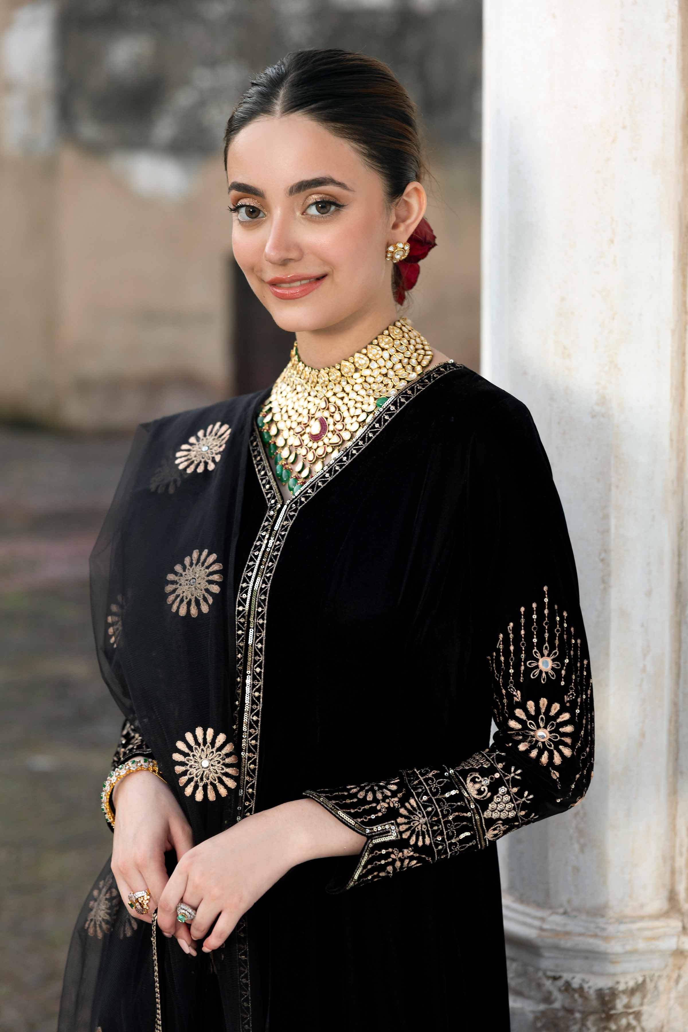 NISHATUAE - Black Embroidered Velvet 3-piece Ready to wear Suit