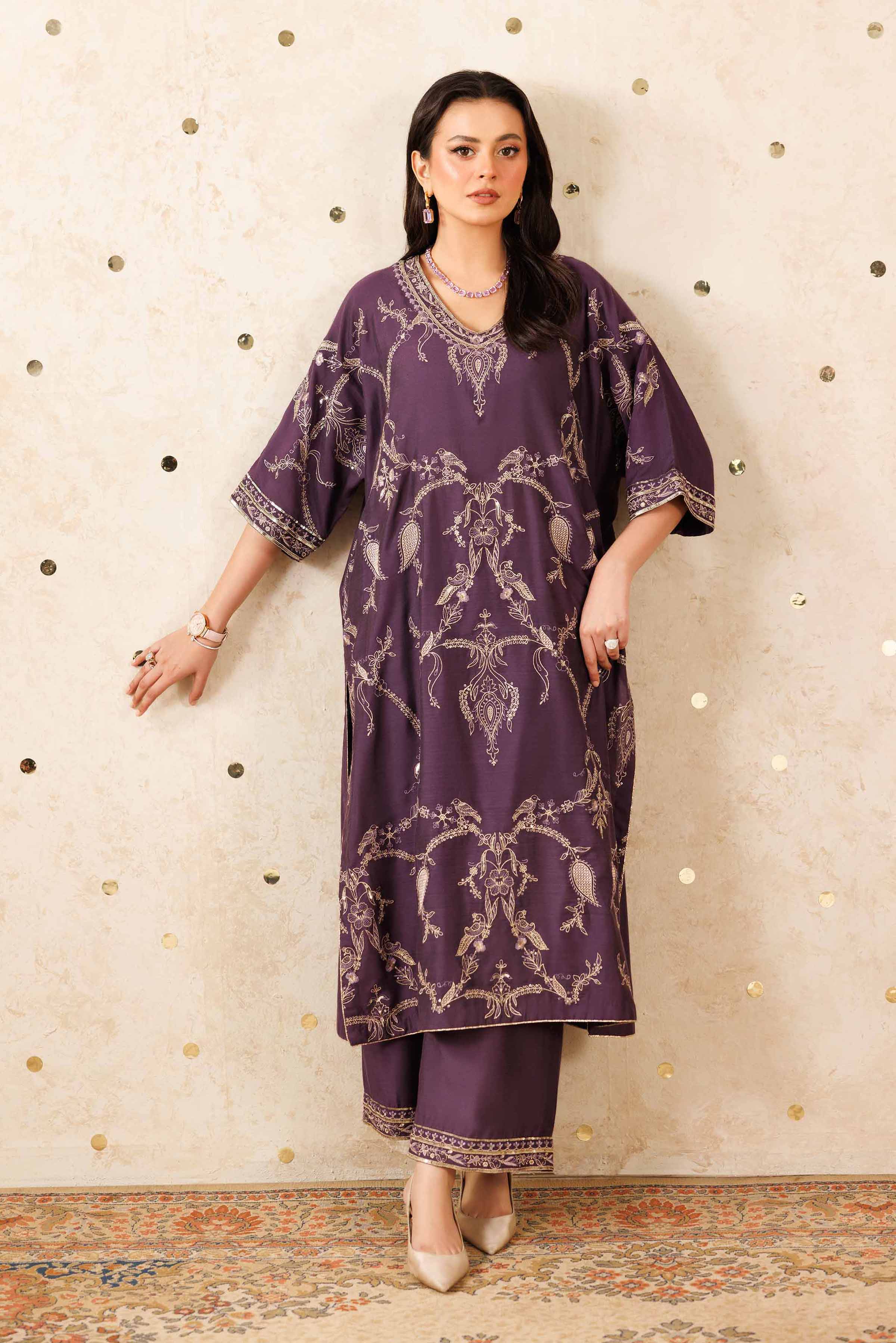 NISHATUAE - Purple Embroidered Silk 2-piece Ready to wear Dress