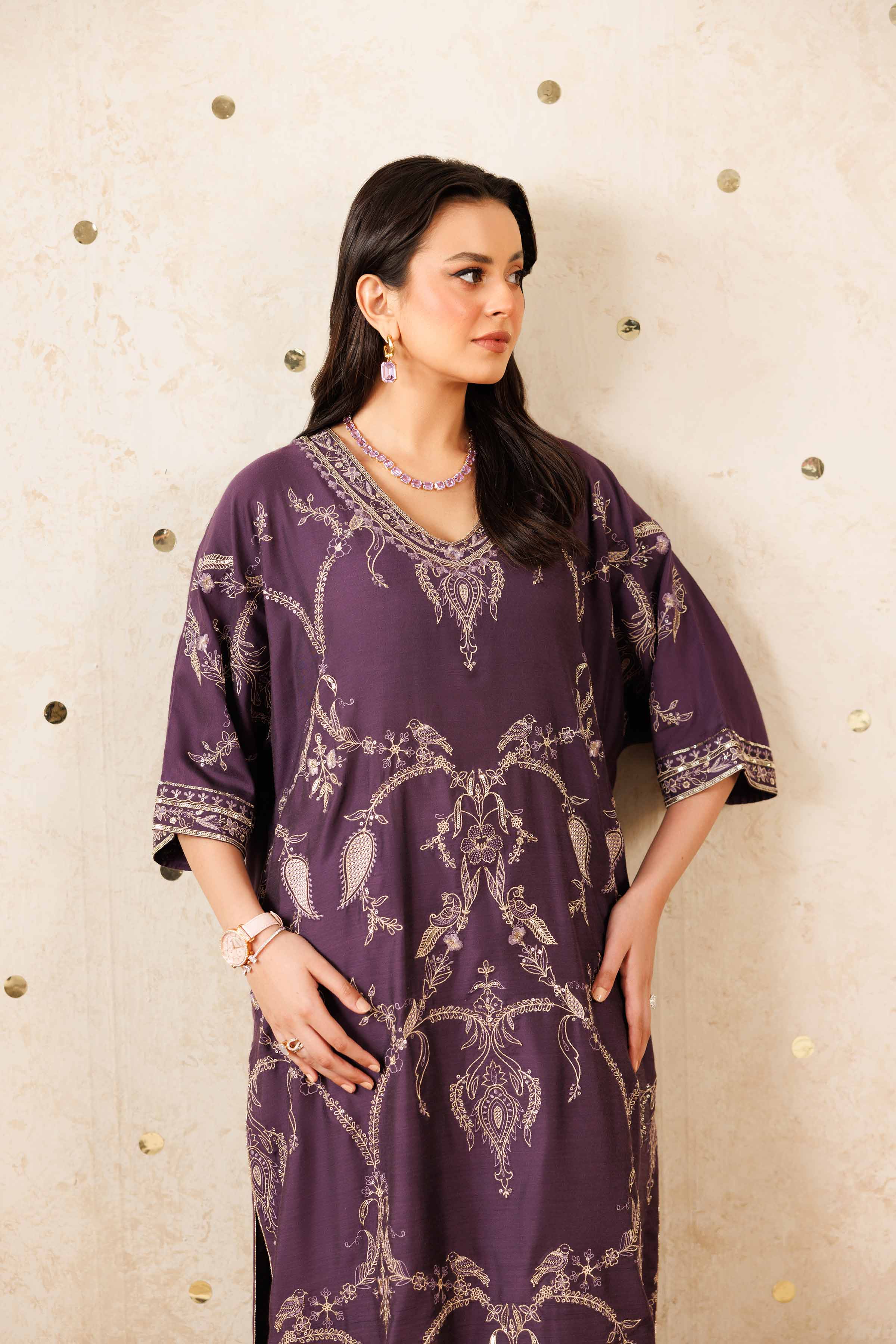 NISHATUAE - Purple Embroidered Silk 2-piece Ready to wear Dress