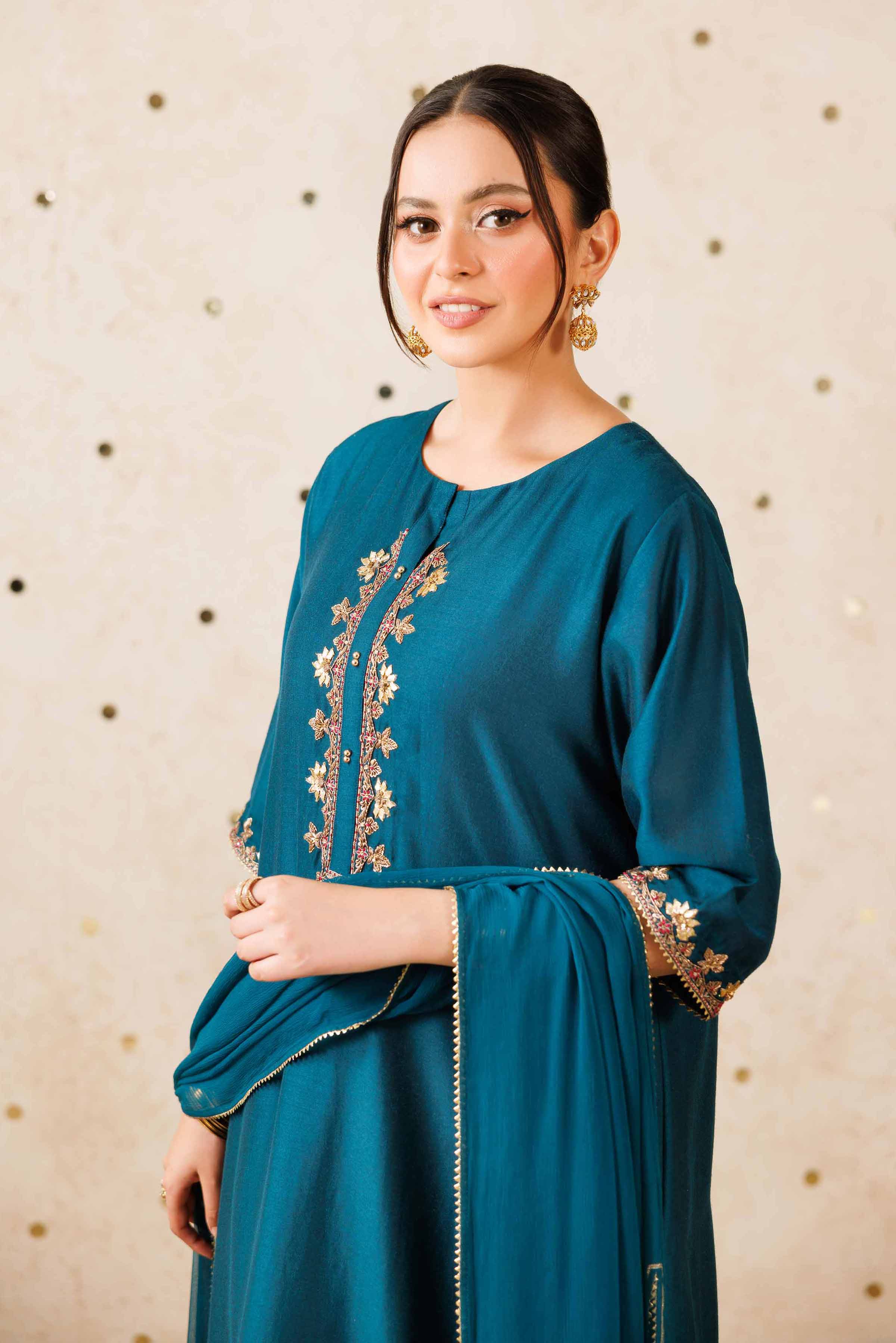 NISHATUAE - Blue Embroidered Fancy Bonanza 3-piece Ready to wear Suit