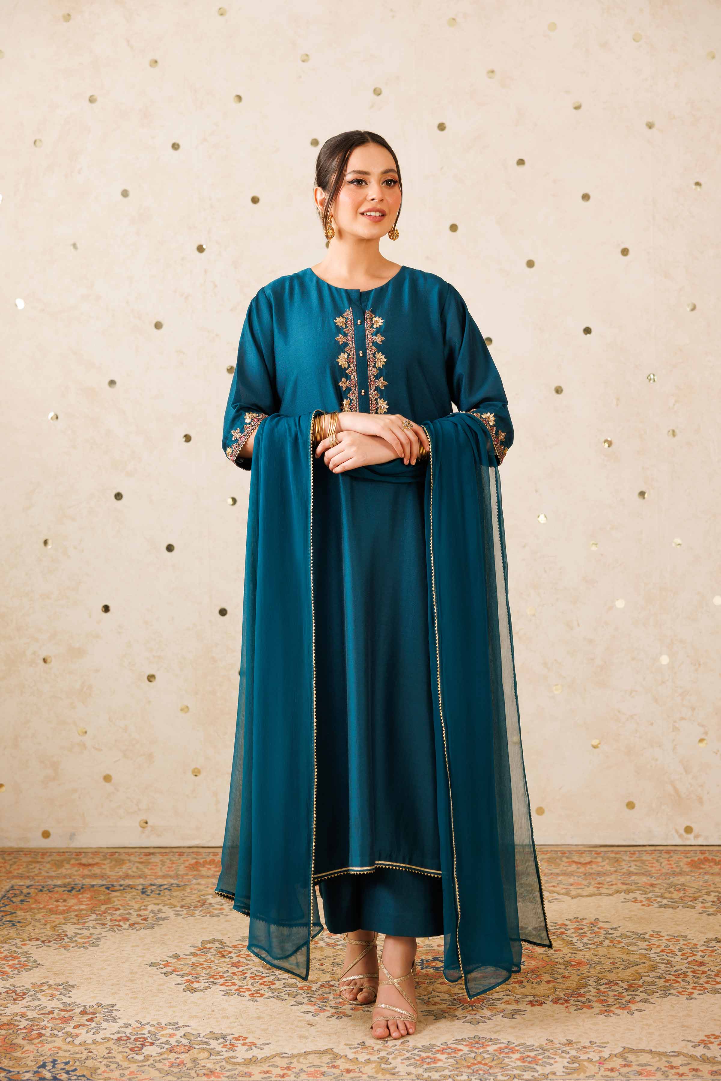 NISHATUAE - Blue Embroidered Fancy Bonanza 3-piece Ready to wear Suit