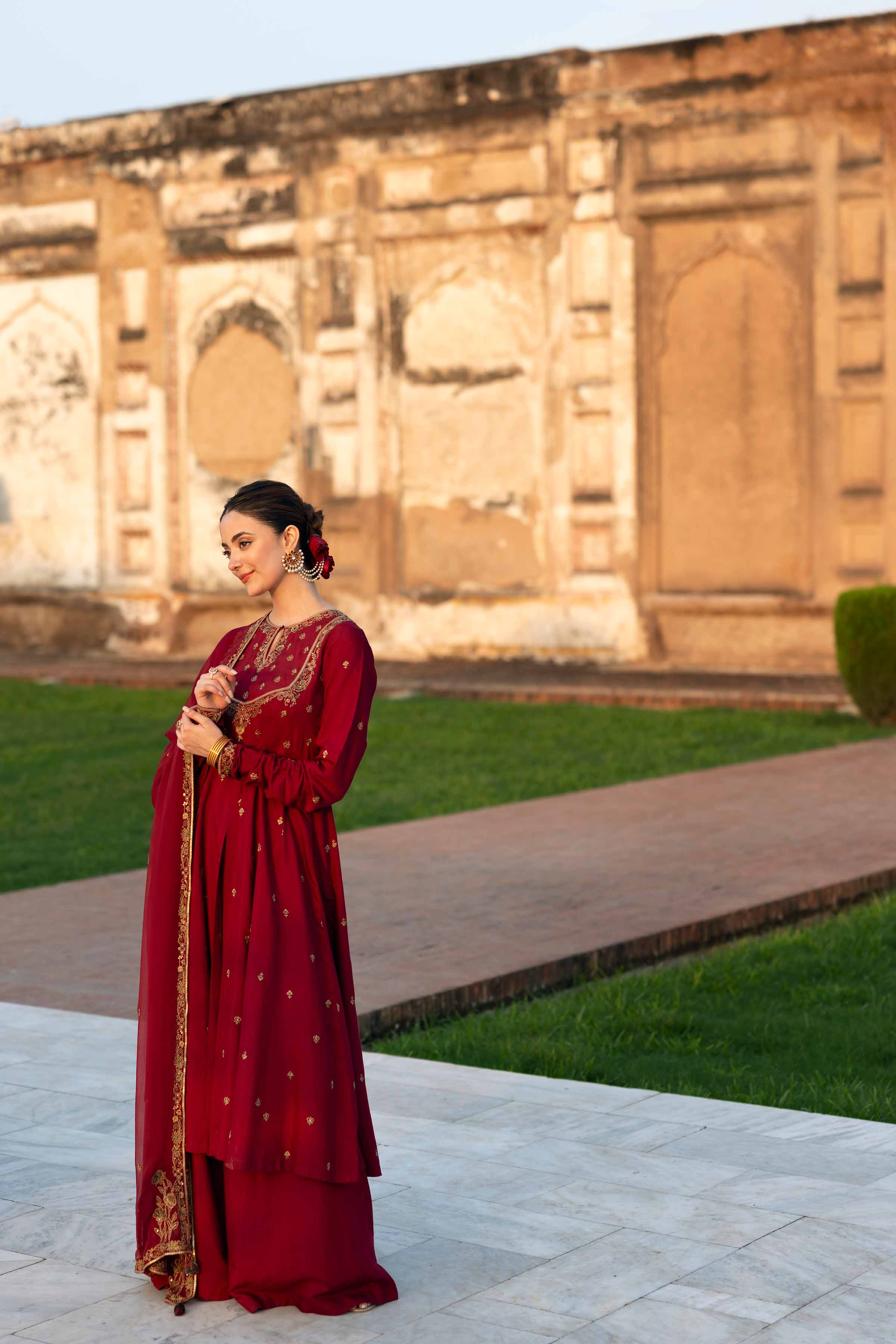 NISHATUAE - Red Embroidered Viscose 3-piece Ready to wear Suit