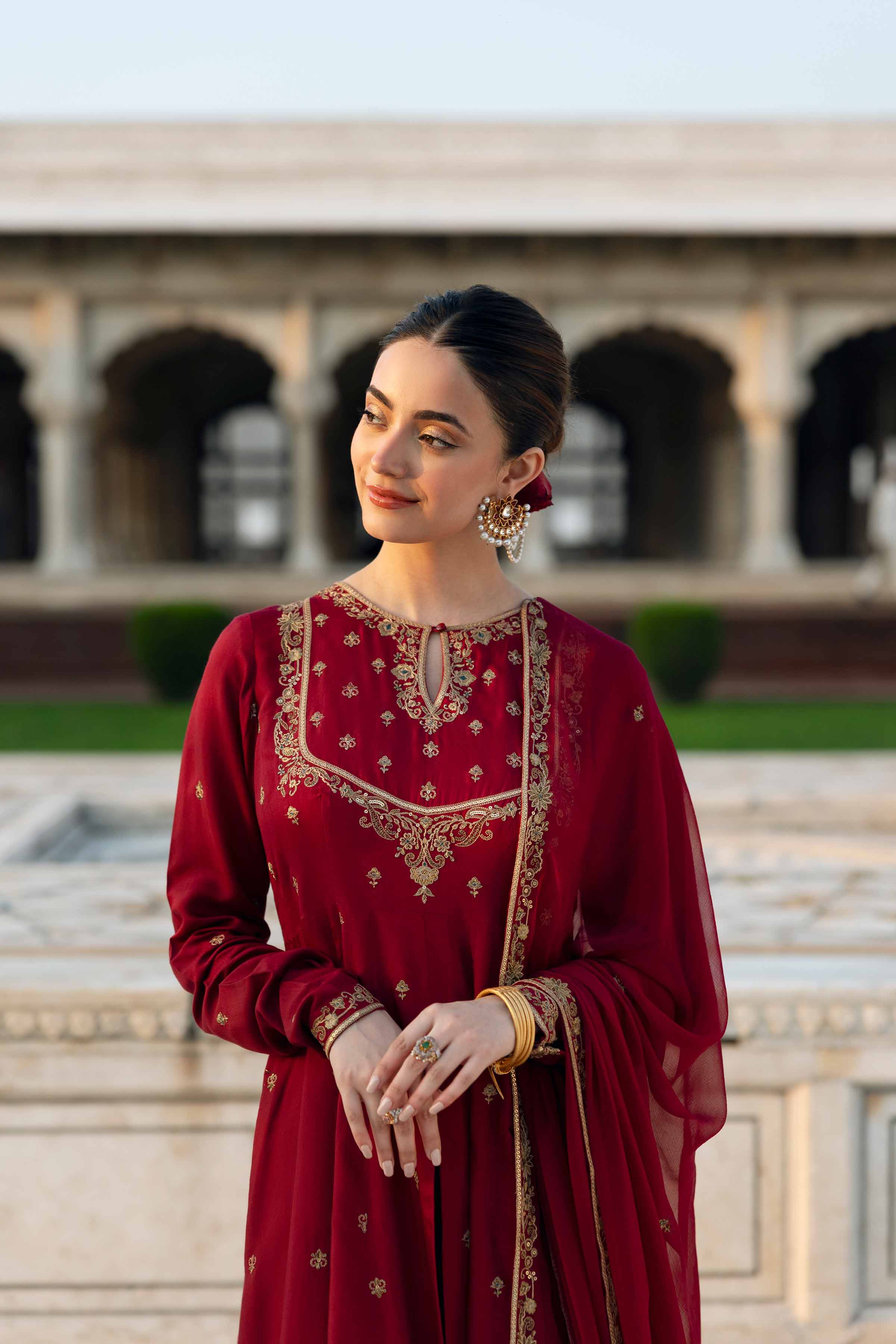 NISHATUAE - Red Embroidered Viscose 3-piece Ready to wear Suit
