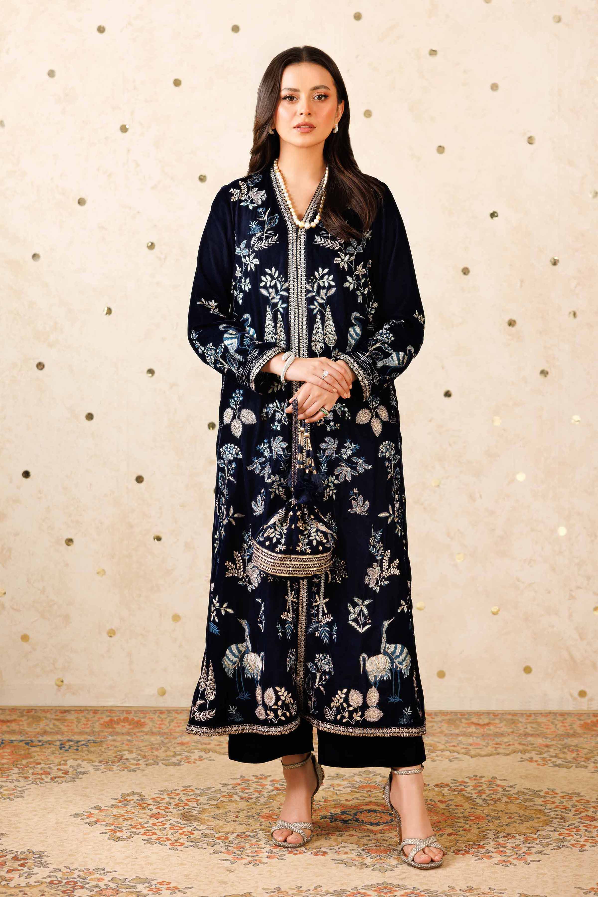 NISHATUAE - Blue Embroidered Velvet 2-piece Ready to wear Dress