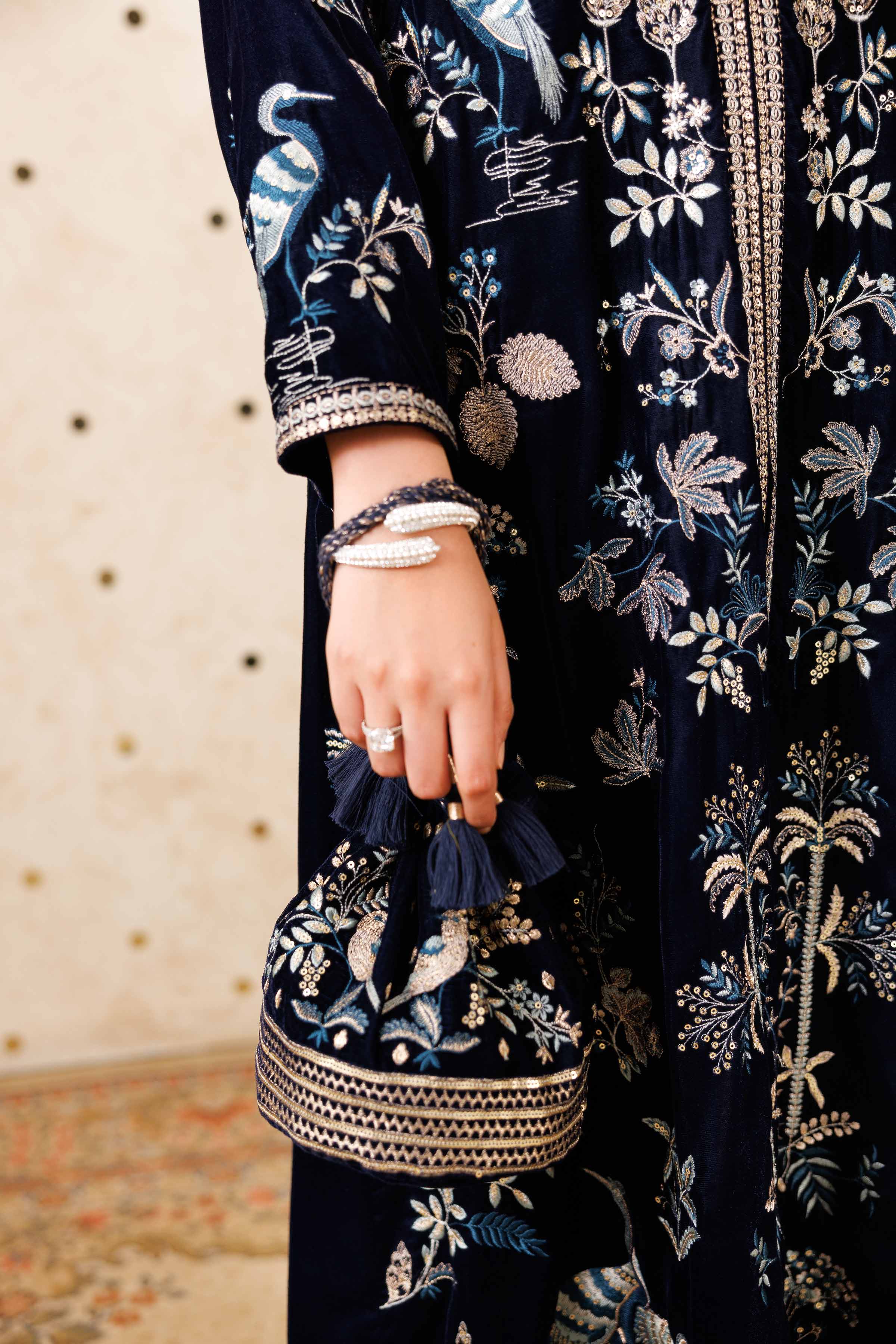 NISHATUAE - Blue Embroidered Velvet 2-piece Ready to wear Dress