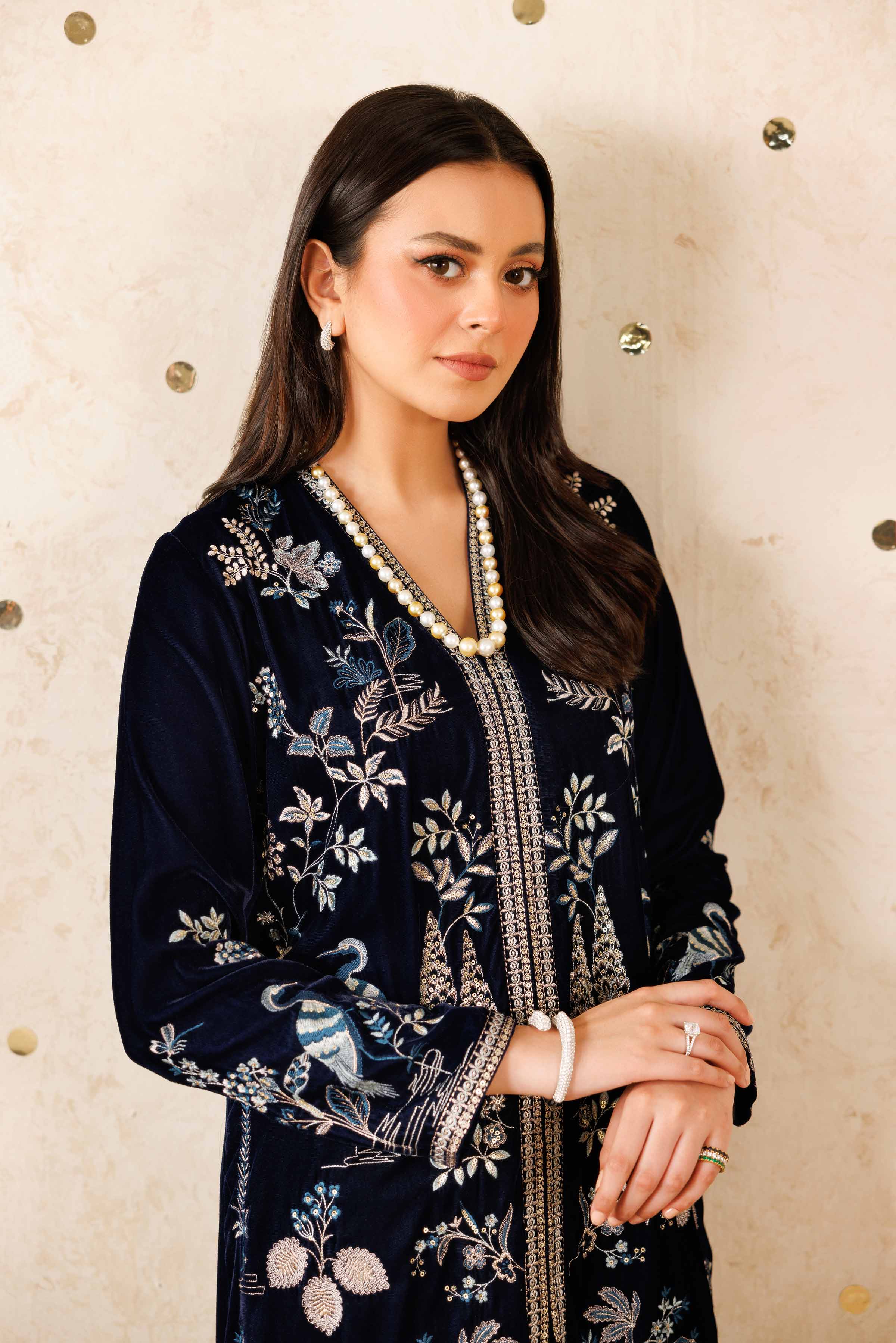 NISHATUAE - Blue Embroidered Velvet 2-piece Ready to wear Dress