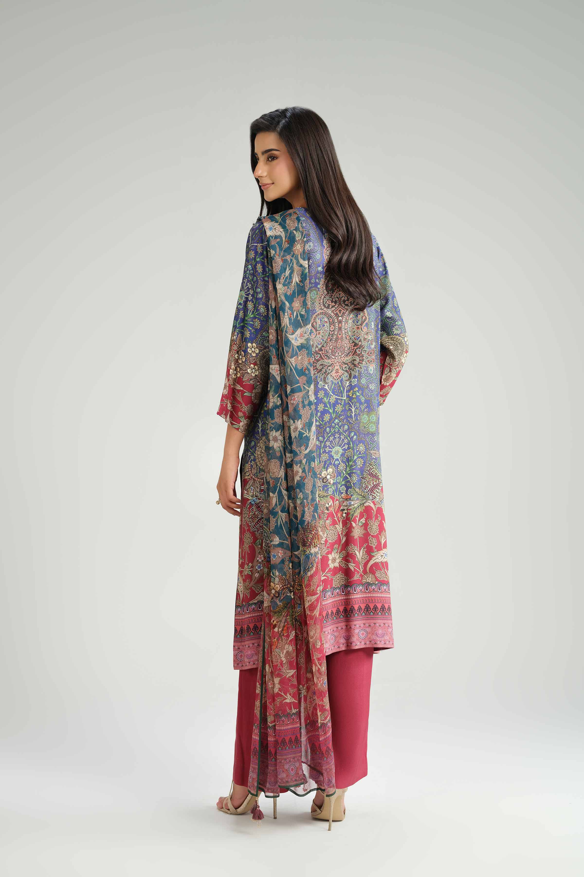 NISHATUAE - Multi Printed Silk 3-piece Ready to wear Suit