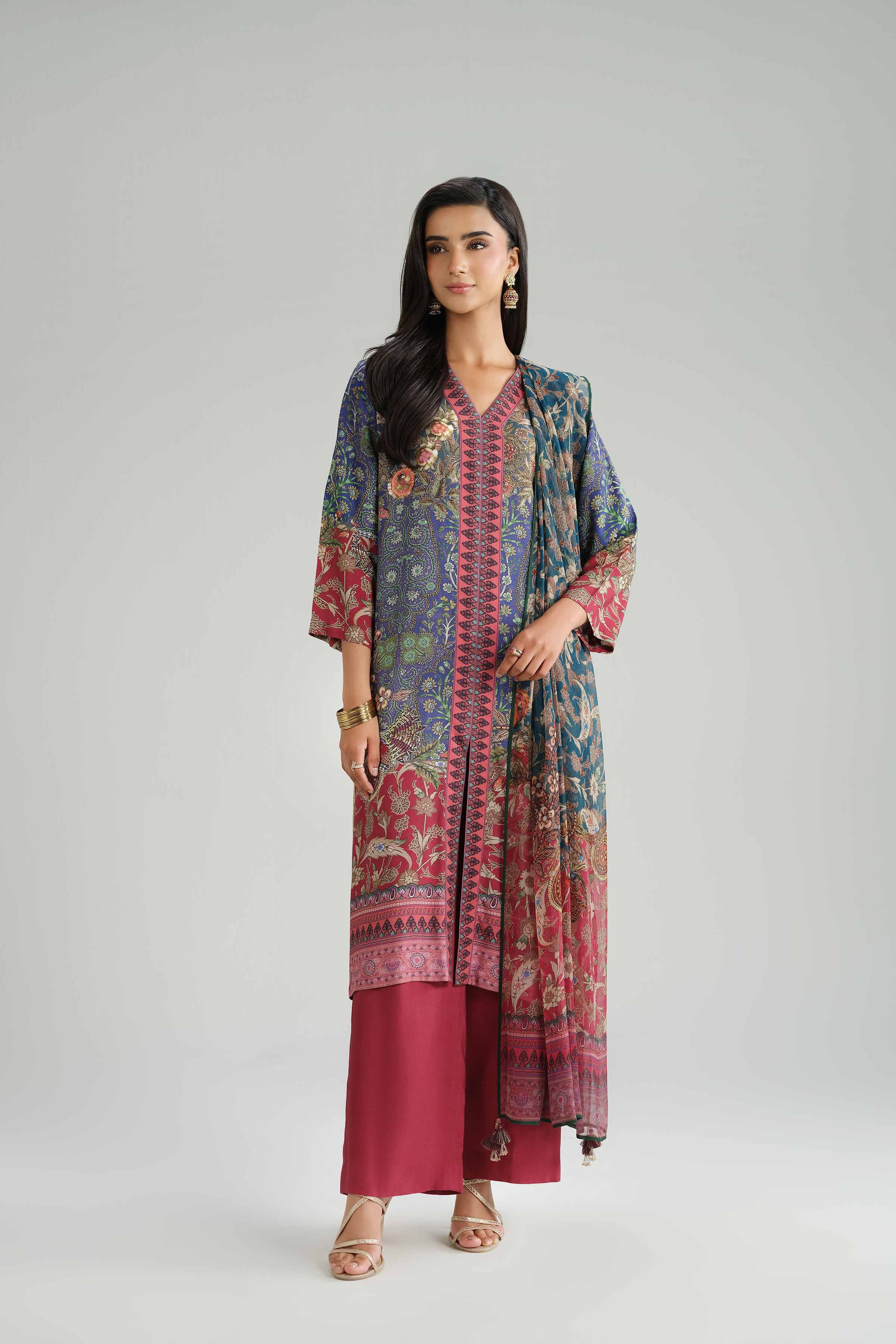 NISHATUAE - Multi Printed Silk 3-piece Ready to wear Suit