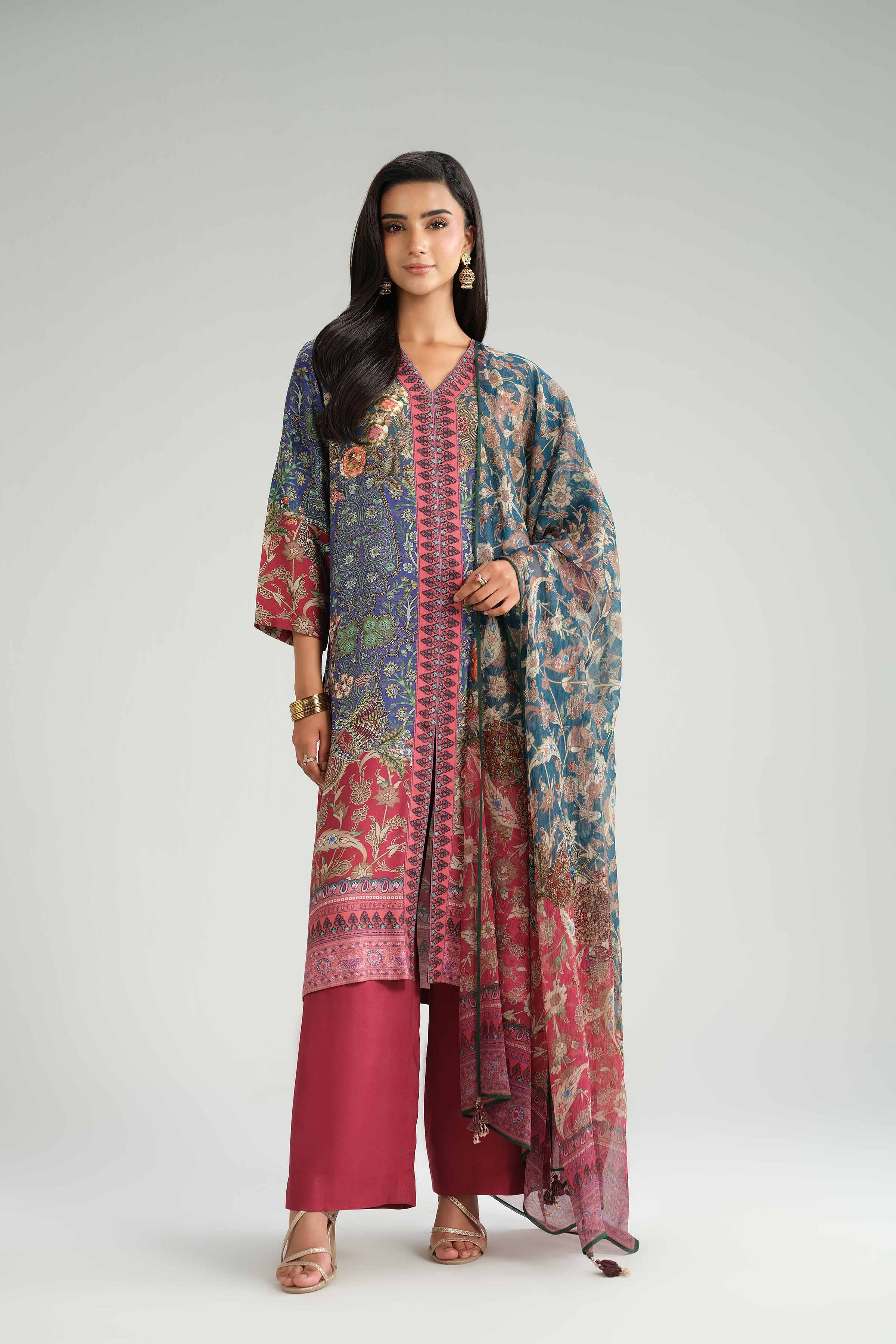 NISHATUAE - Multi Printed Silk 3-piece Ready to wear Suit