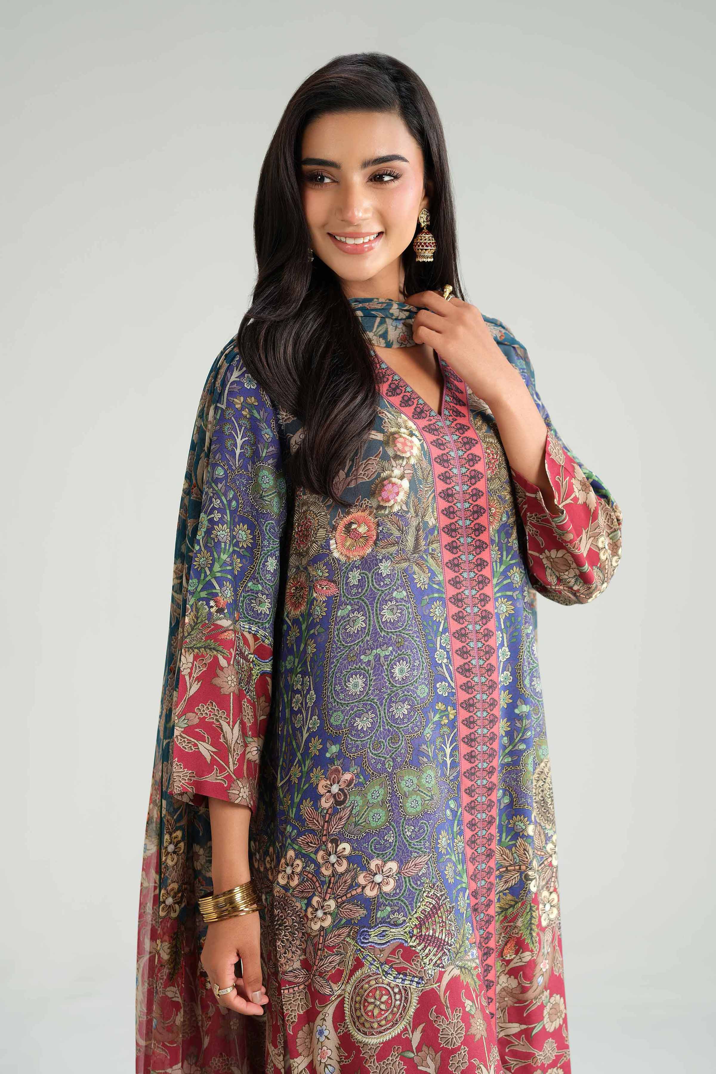NISHATUAE - Multi Printed Silk 3-piece Ready to wear Suit
