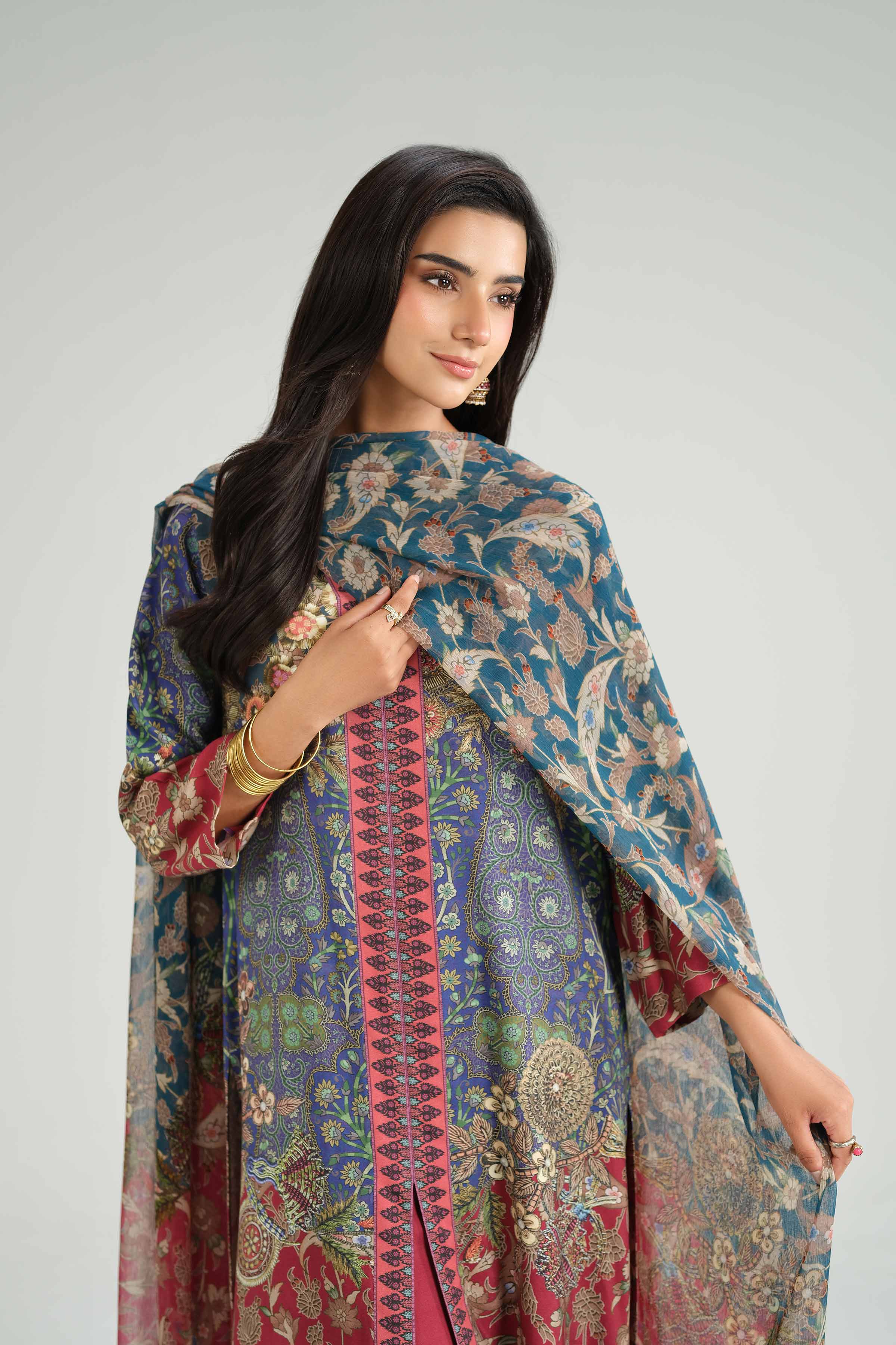 NISHATUAE - Multi Printed Silk 3-piece Ready to wear Suit
