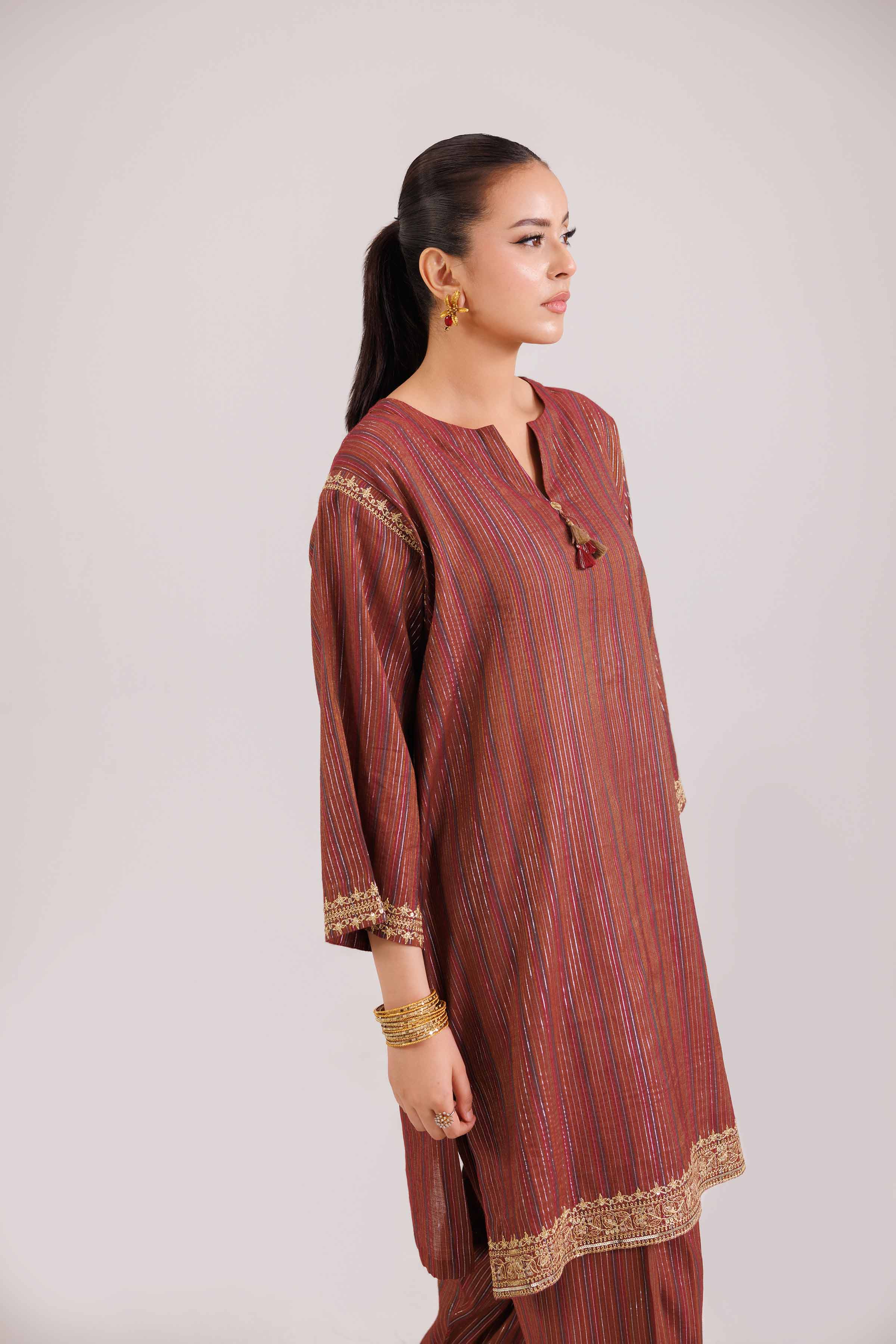 NishatUAE - Multi Embroidered Yarn Dyed 2-piece Ready To Wear Dress