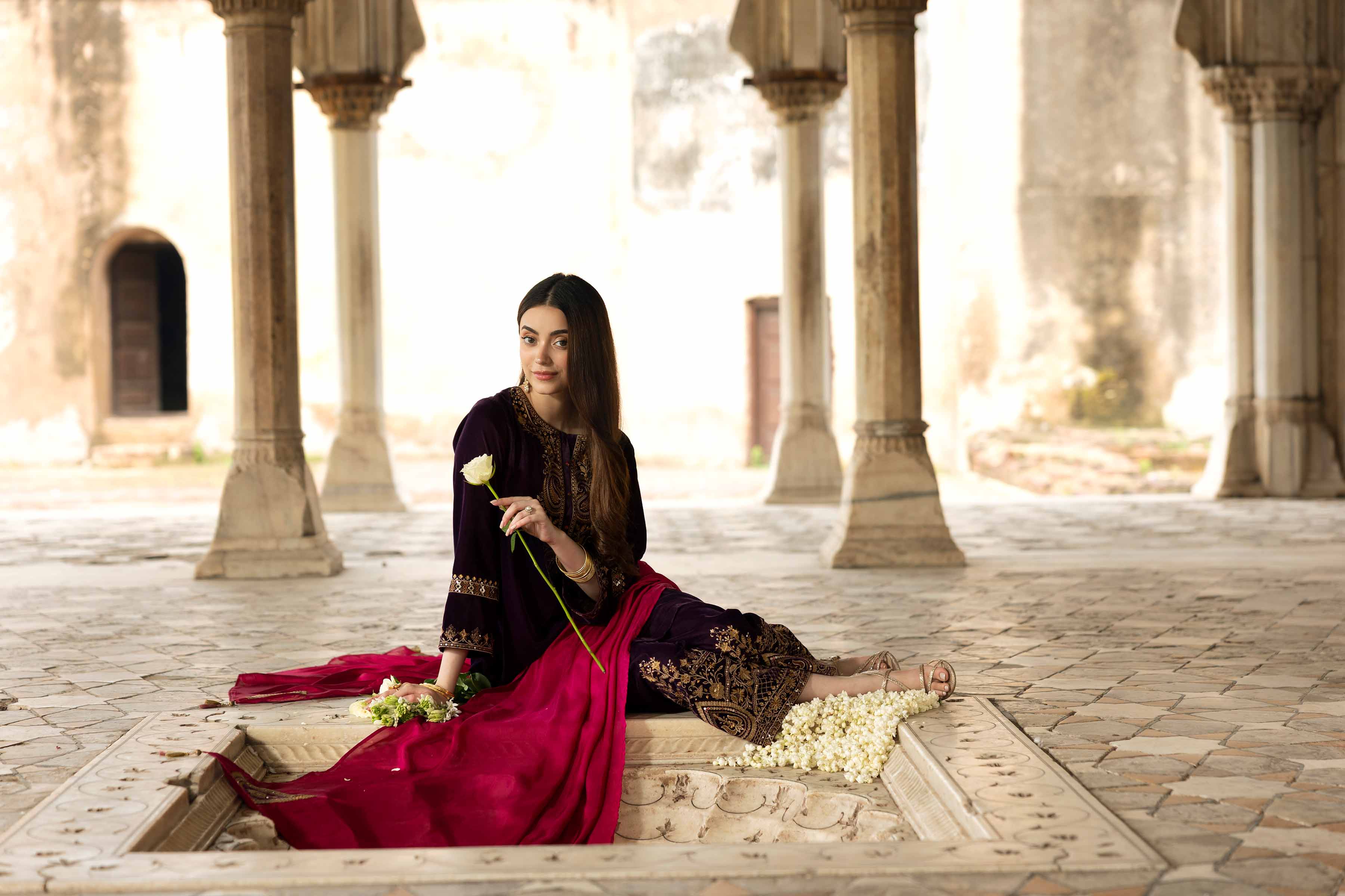 NISHATUAE - Purple Embroidered Velvet 3-piece Ready to wear Suit