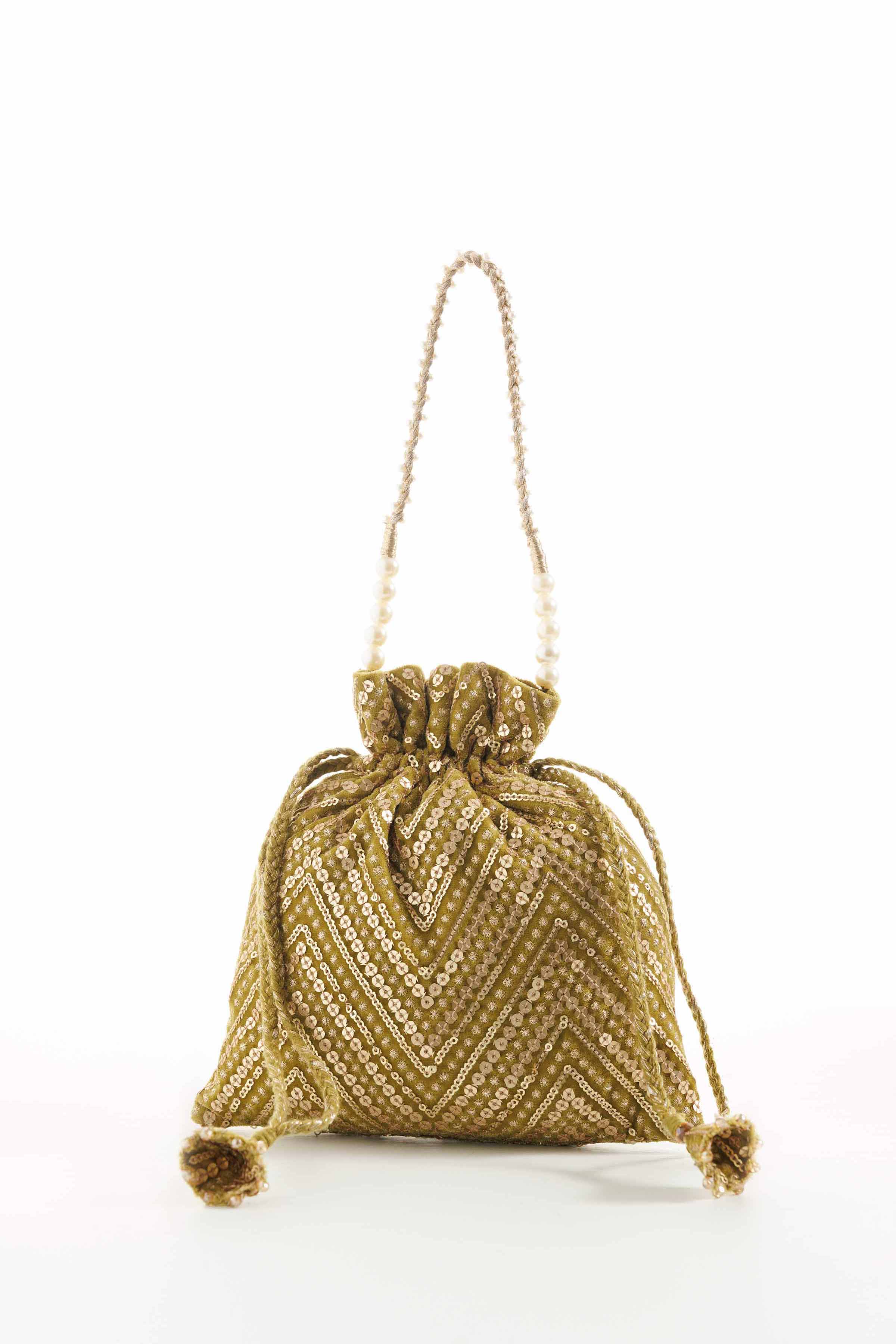 NISHATUAE - Olive Embroidered Velvet Pouch