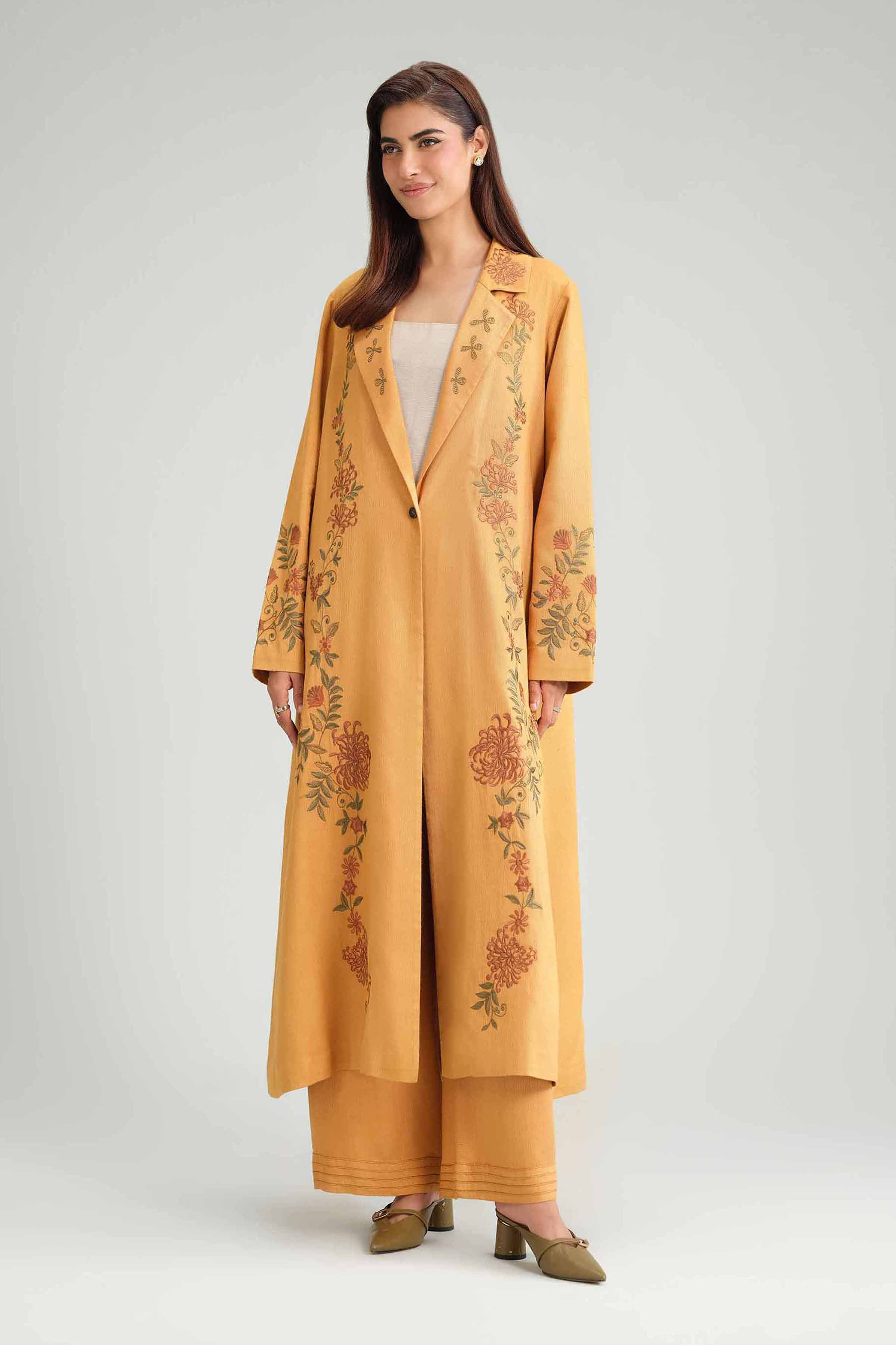 NISHATUAE - Mustard Embroidered Textured 2-piece Ready to wear Dress