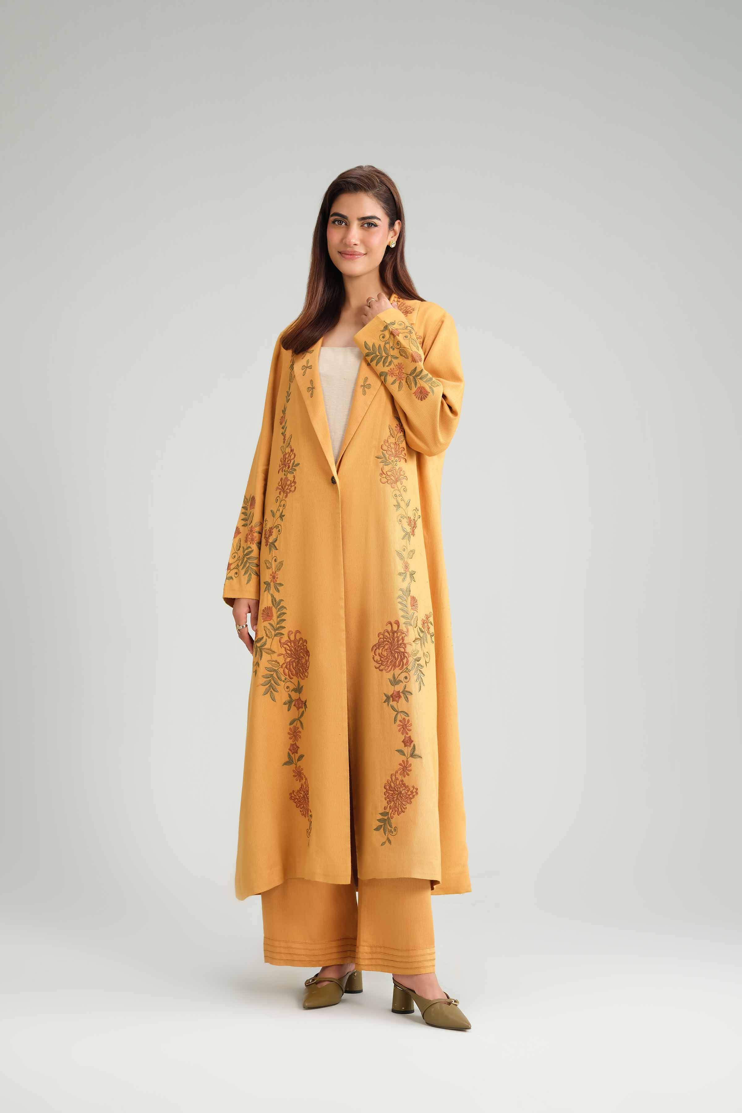 NISHATUAE - Mustard Embroidered Textured 2-piece Ready to wear Dress