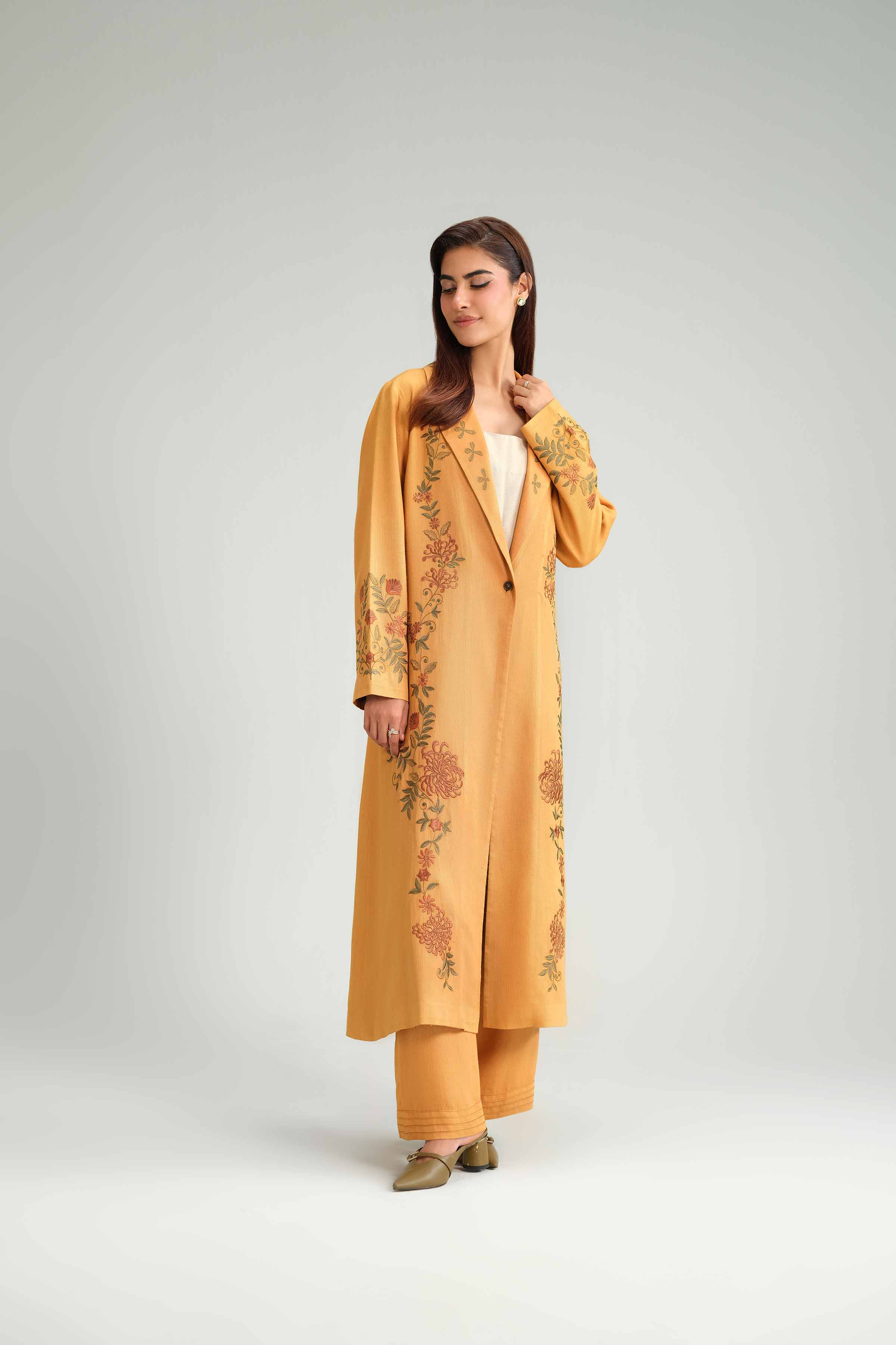 NISHATUAE - Mustard Embroidered Textured 2-piece Ready to wear Dress