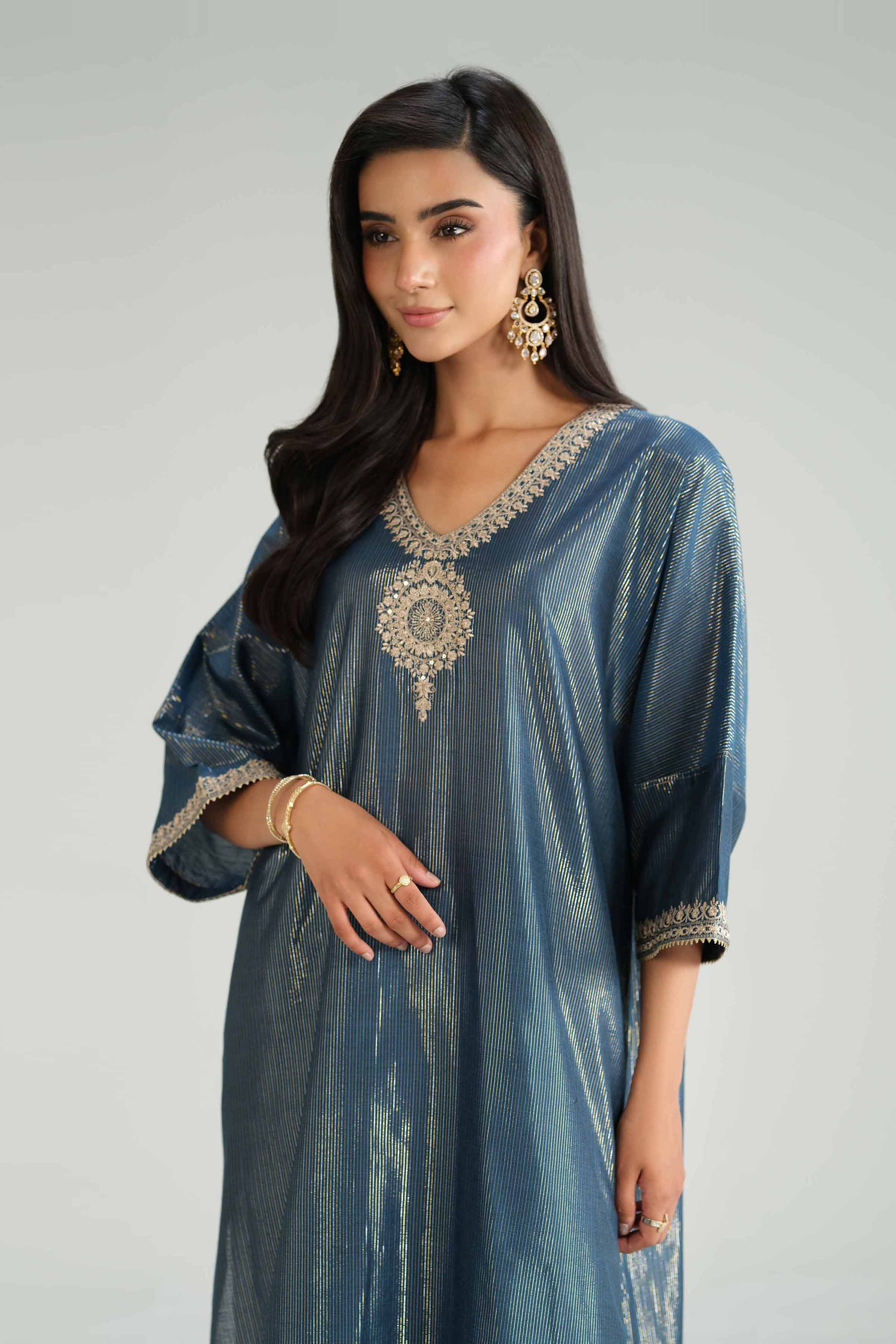 NishatUAE - Blue Embroidered Yarn Dyed 2-piece Ready to wear Dress