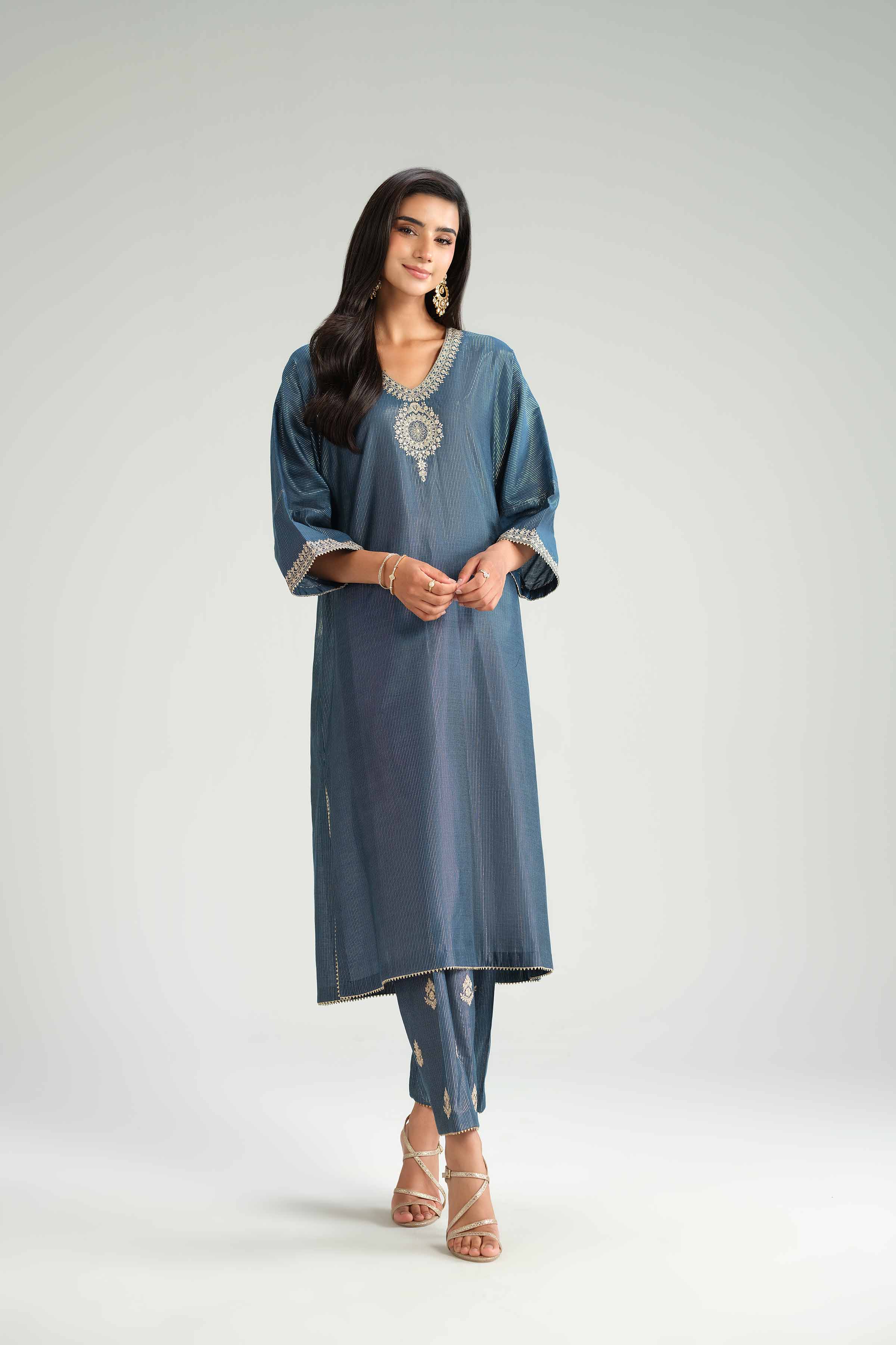 NishatUAE - Blue Embroidered Yarn Dyed 2-piece Ready to wear Dress