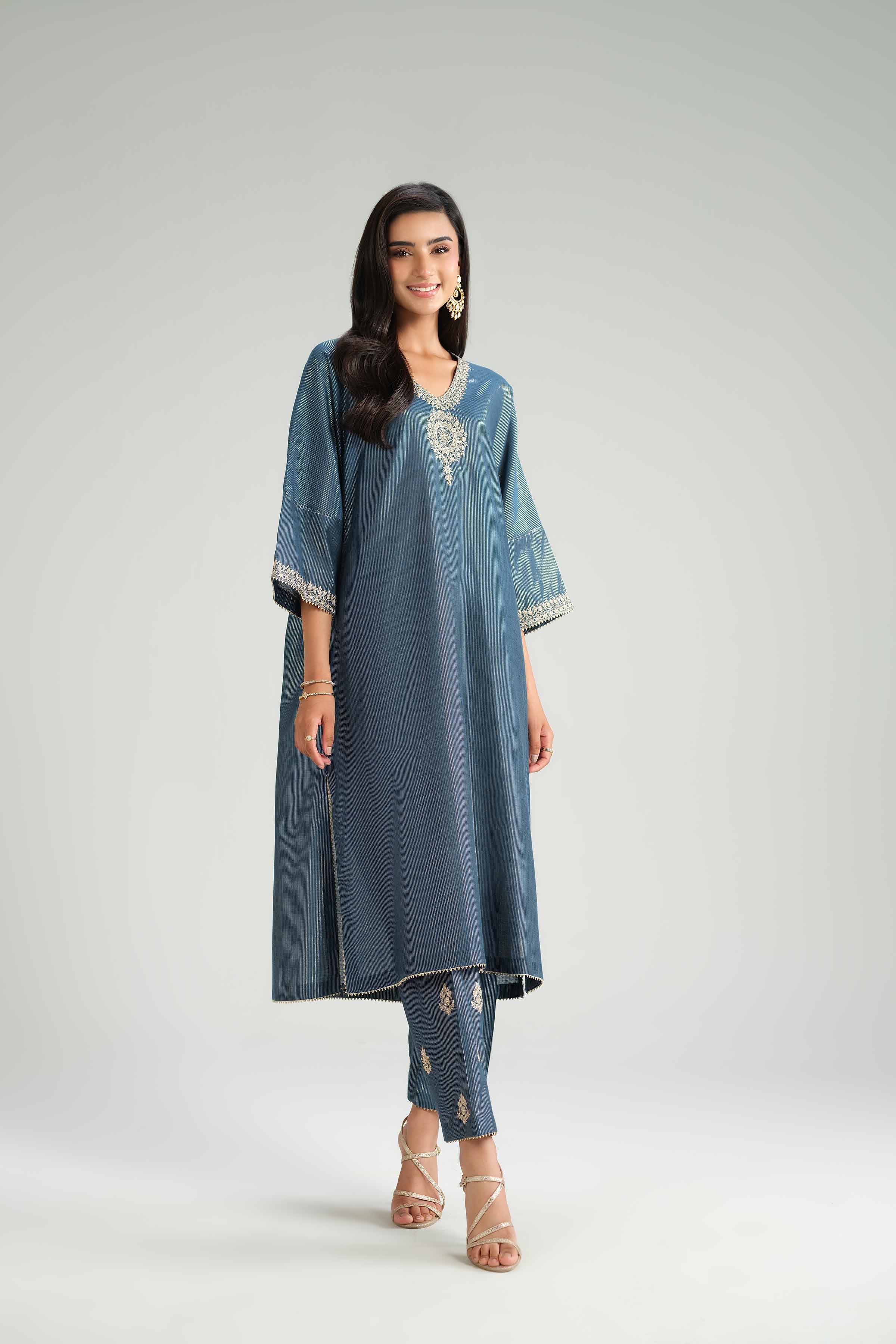 NishatUAE - Blue Embroidered Yarn Dyed 2-piece Ready to wear Dress