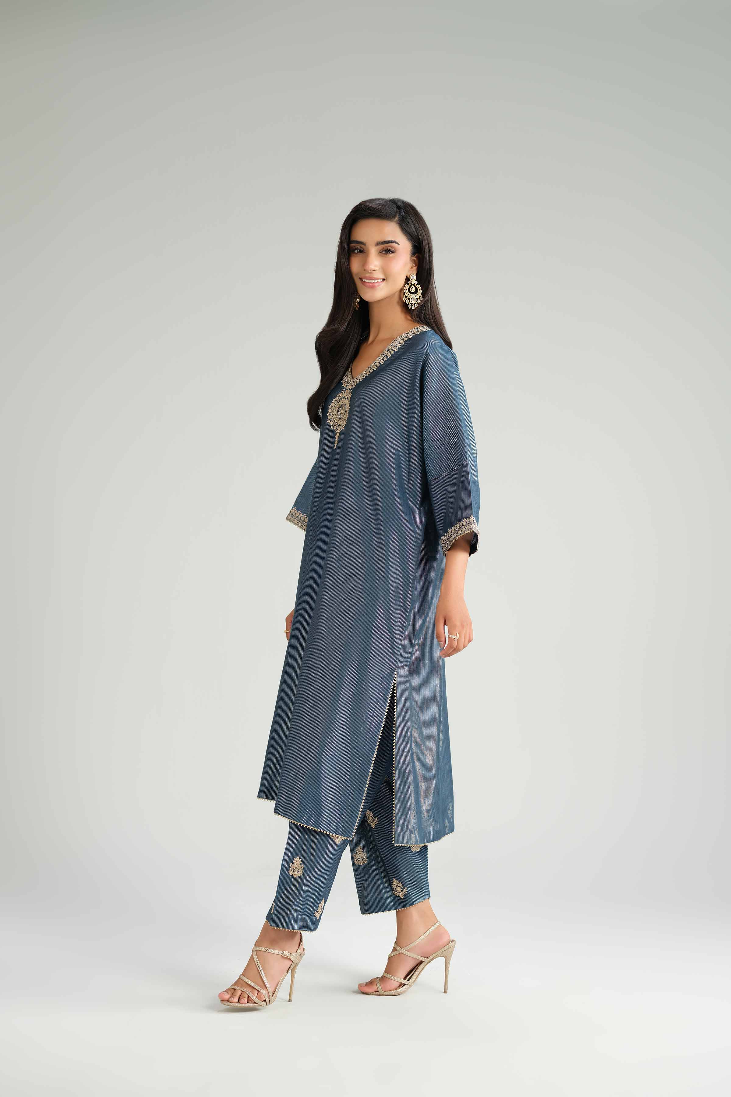 NishatUAE - Blue Embroidered Yarn Dyed 2-piece Ready to wear Dress