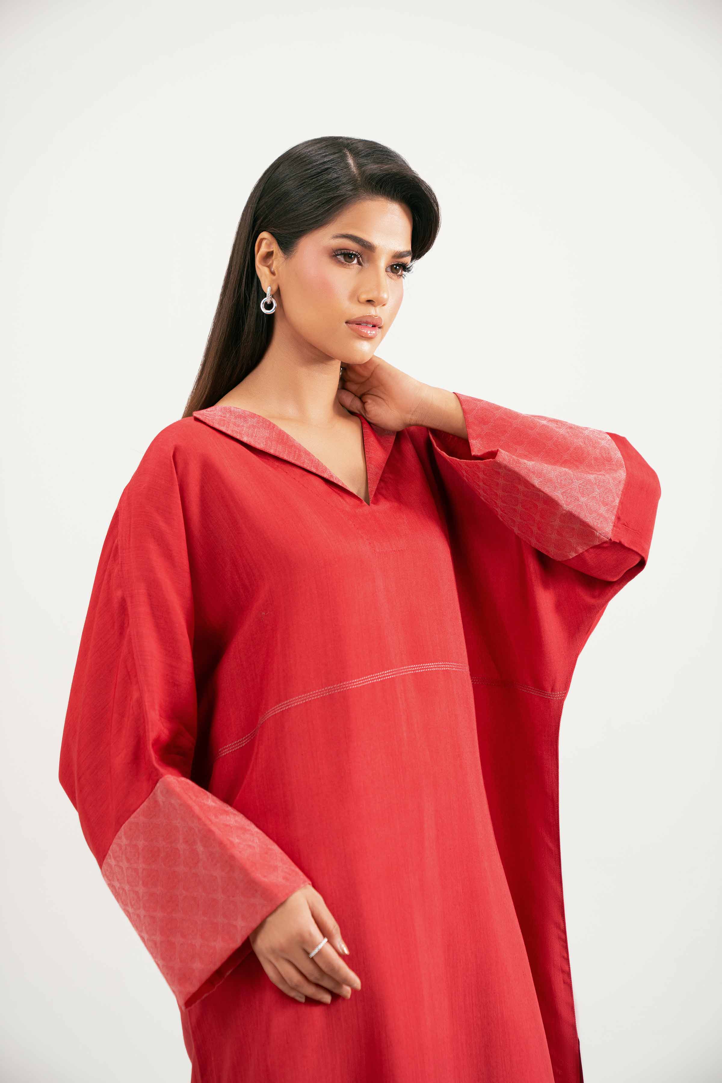 NISHATUAE - Red Solids Jacquard 2-piece Ready to wear Dress