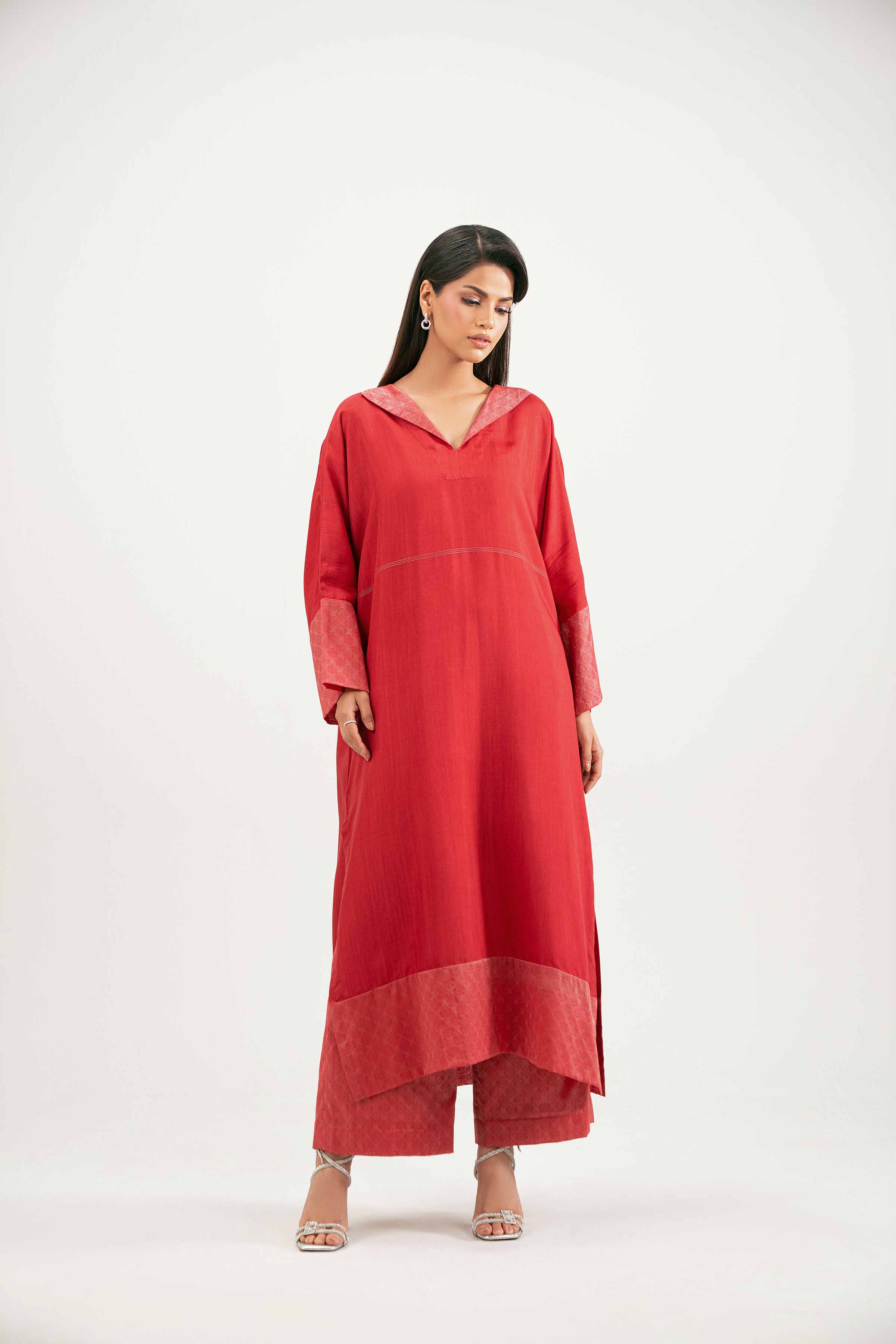NISHATUAE - Red Solids Jacquard 2-piece Ready to wear Dress