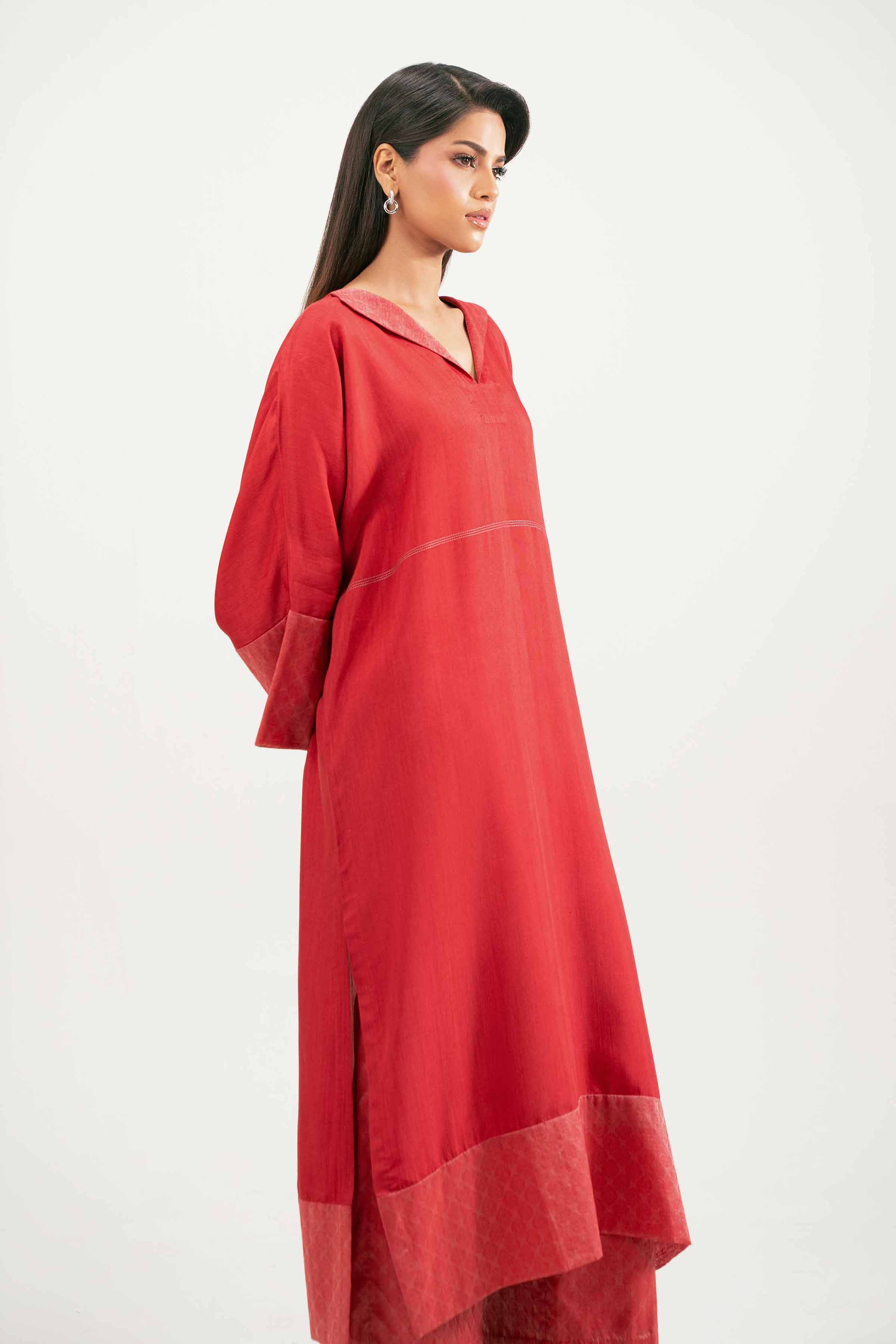 NISHATUAE - Red Solids Jacquard 2-piece Ready to wear Dress