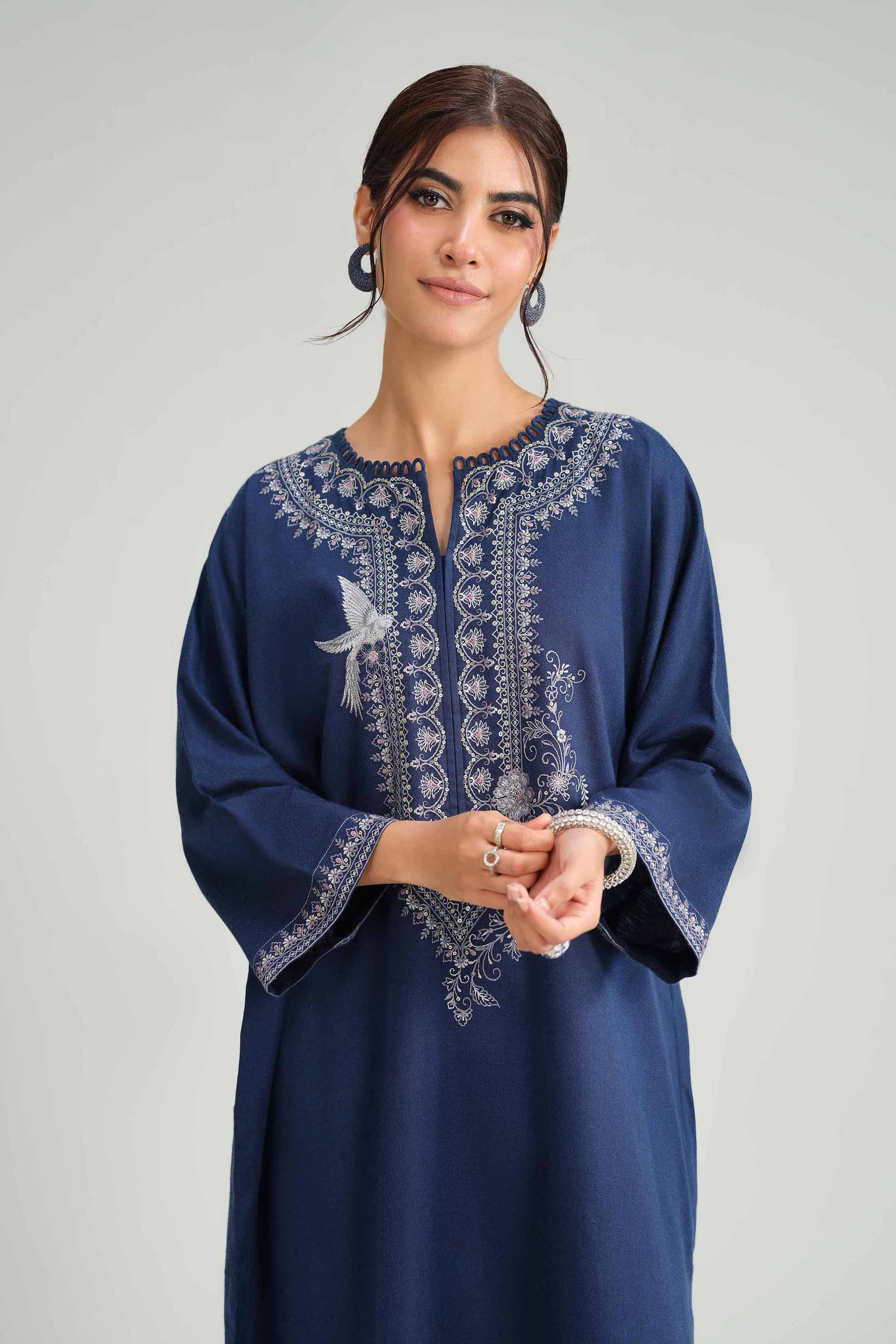 NISHATUAE - Blue Embroidered Karandi 2-piece Ready to wear Dress