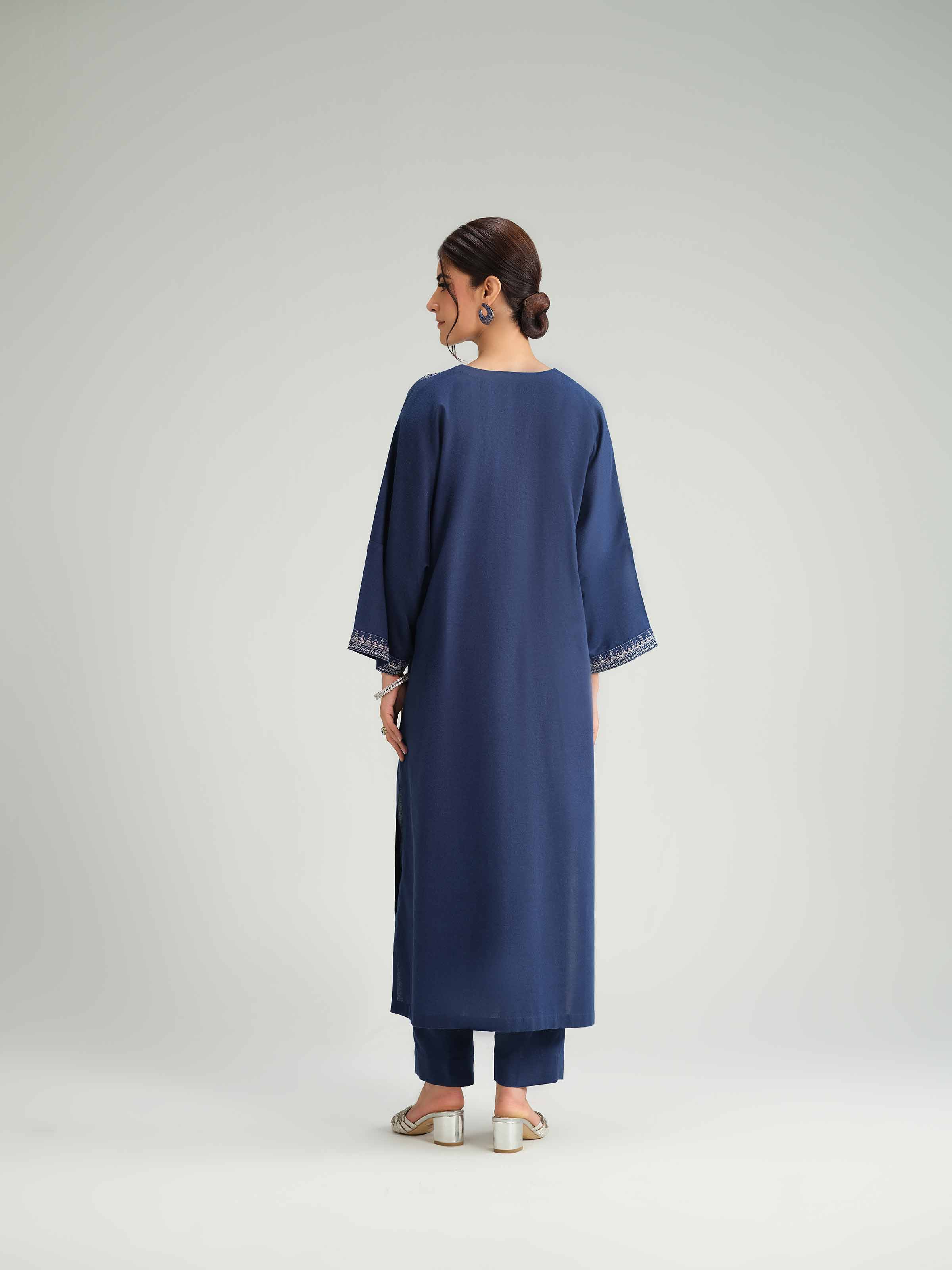 NISHATUAE - Blue Embroidered Karandi 2-piece Ready to wear Dress