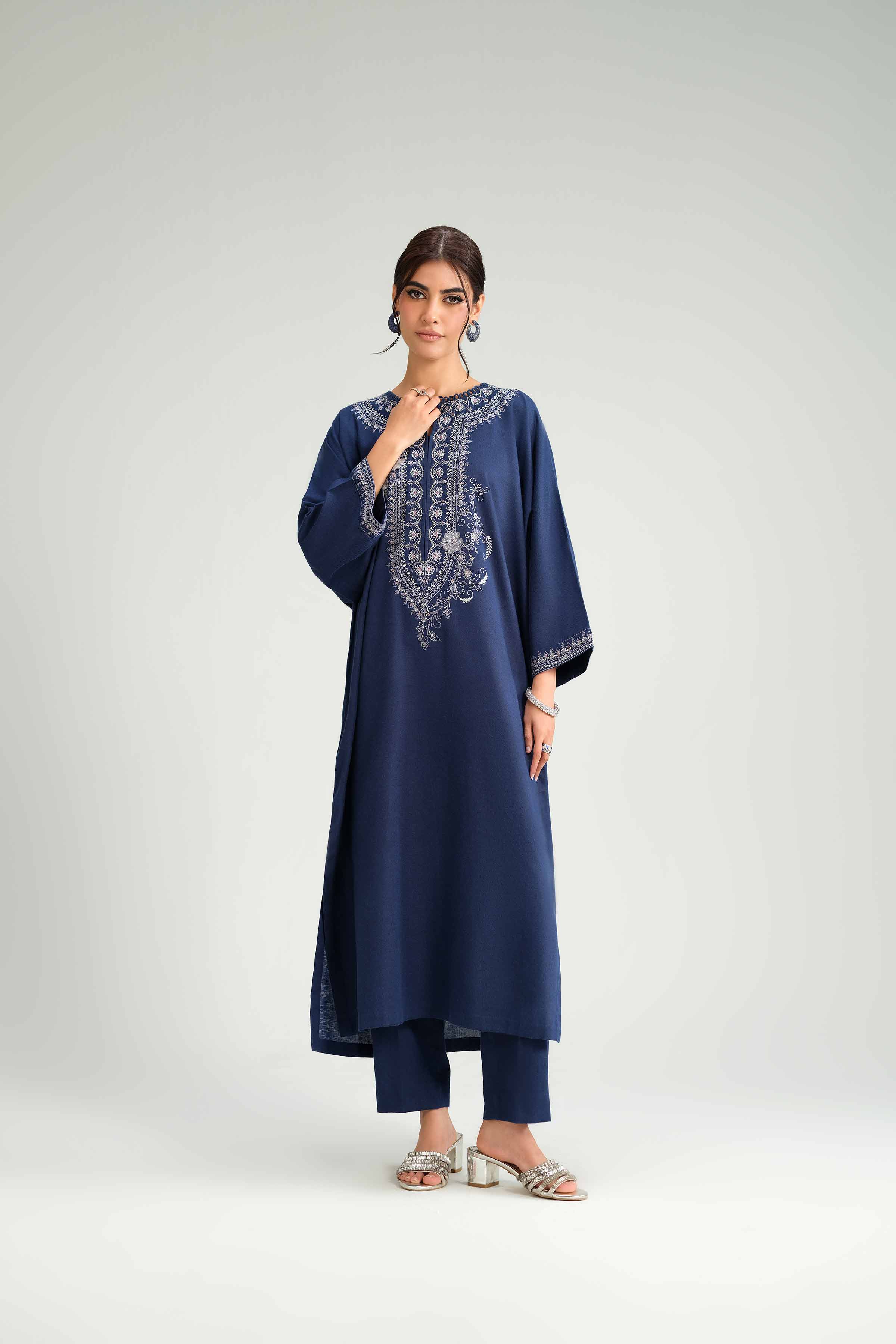 NISHATUAE - Blue Embroidered Karandi 2-piece Ready to wear Dress