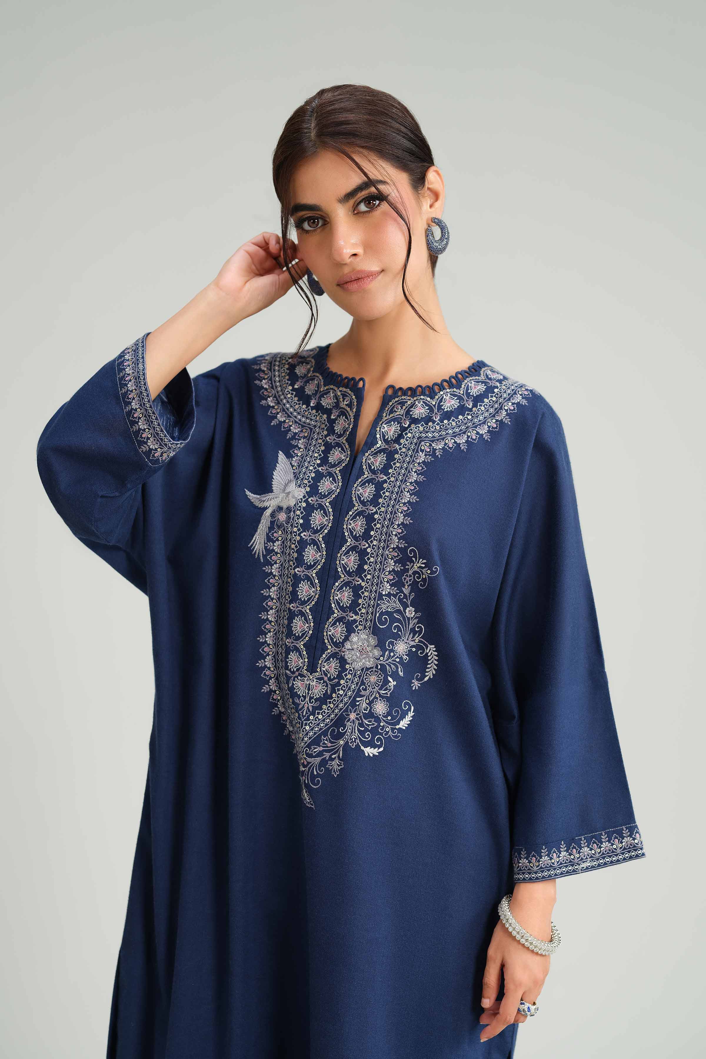 NISHATUAE - Blue Embroidered Karandi 2-piece Ready to wear Dress