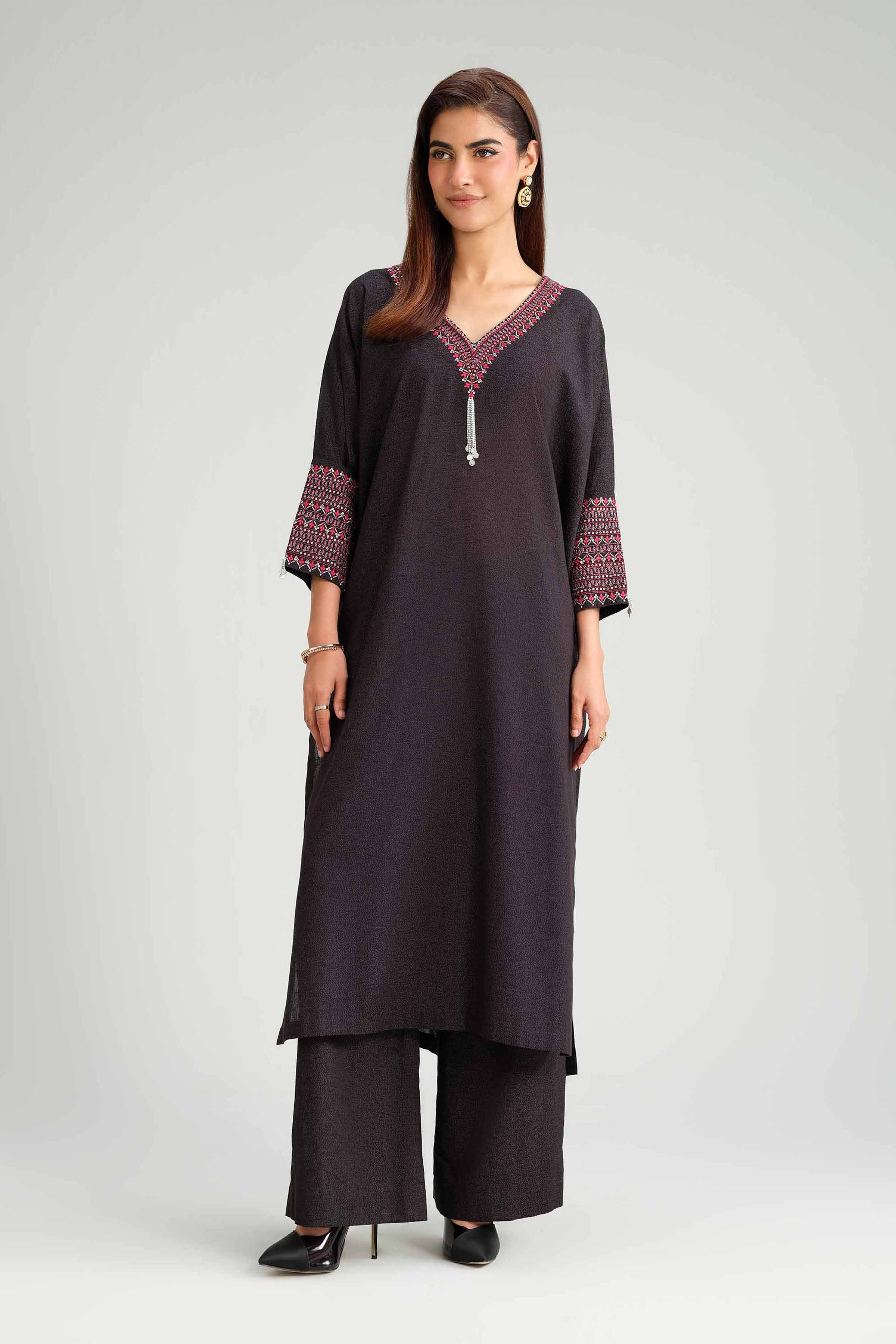 NISHATUAE - Black Embroidered Karandi 2-piece Ready to wear Dress