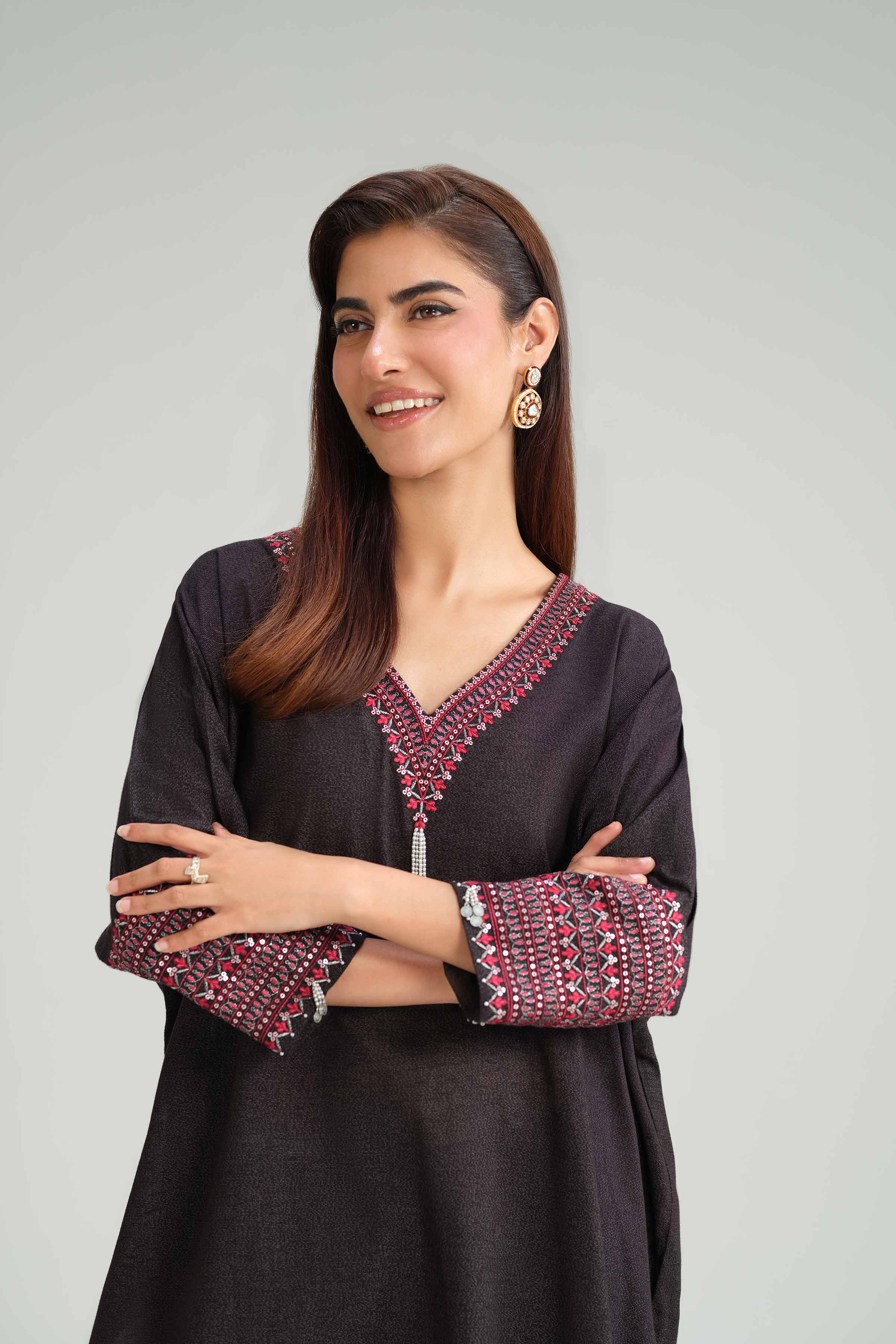 NISHATUAE - Black Embroidered Karandi 2-piece Ready to wear Dress