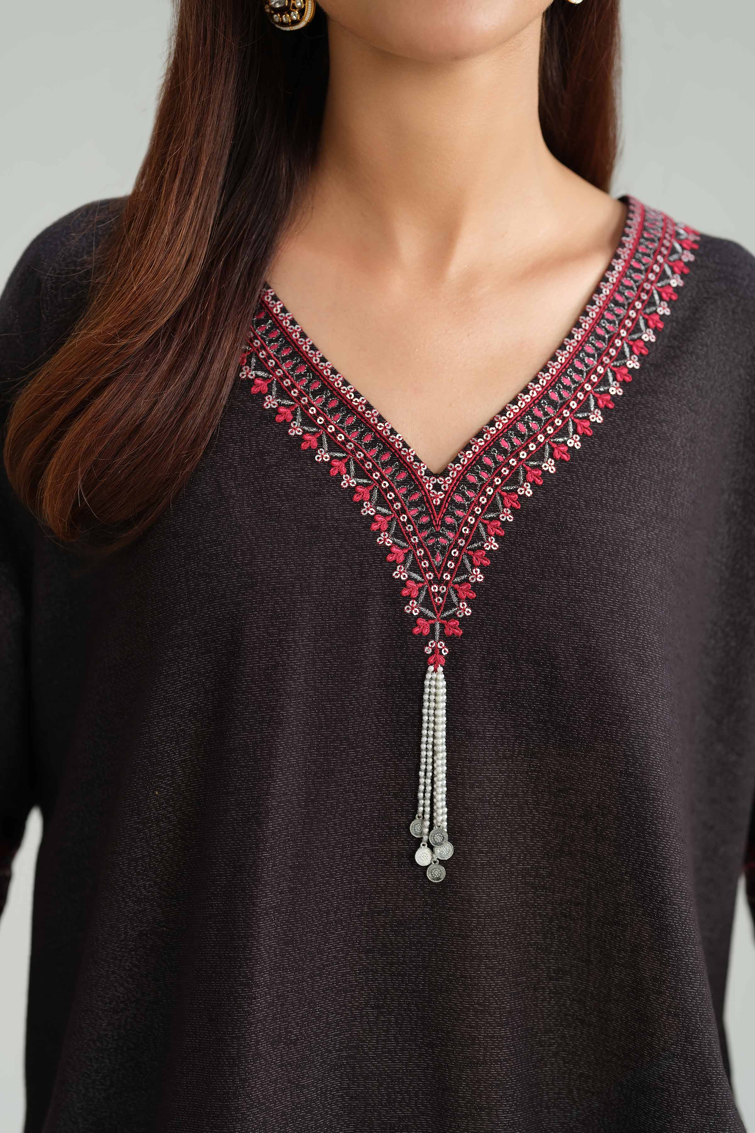 NISHATUAE - Black Embroidered Karandi 2-piece Ready to wear Dress