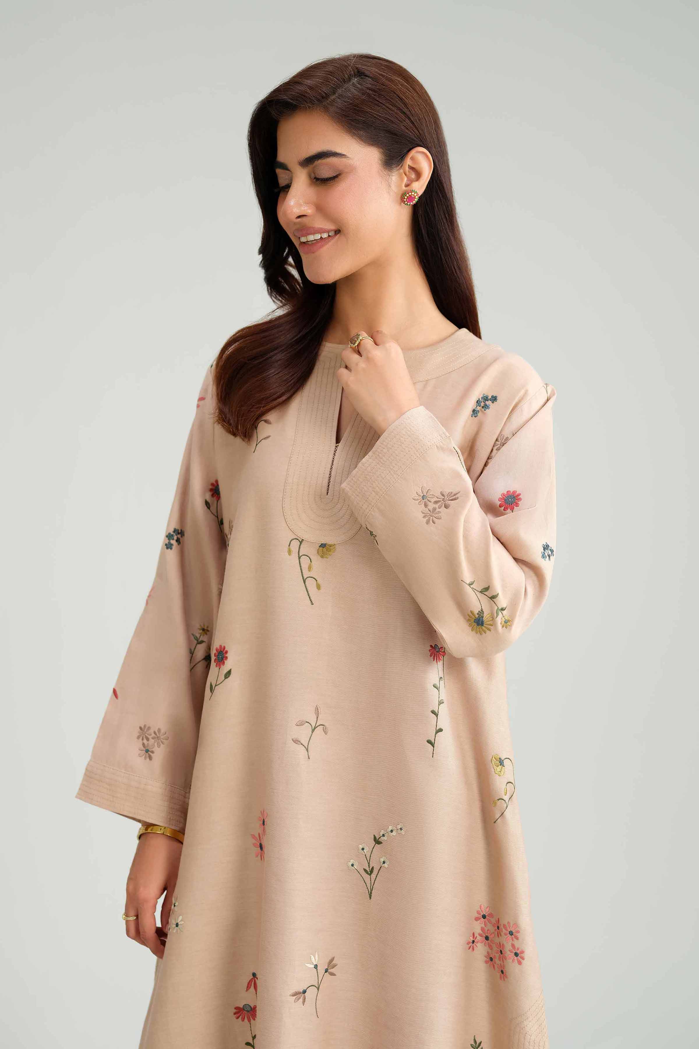 NishatUAE - Beige Embroidered Satin 2-piece Ready to wear Dress