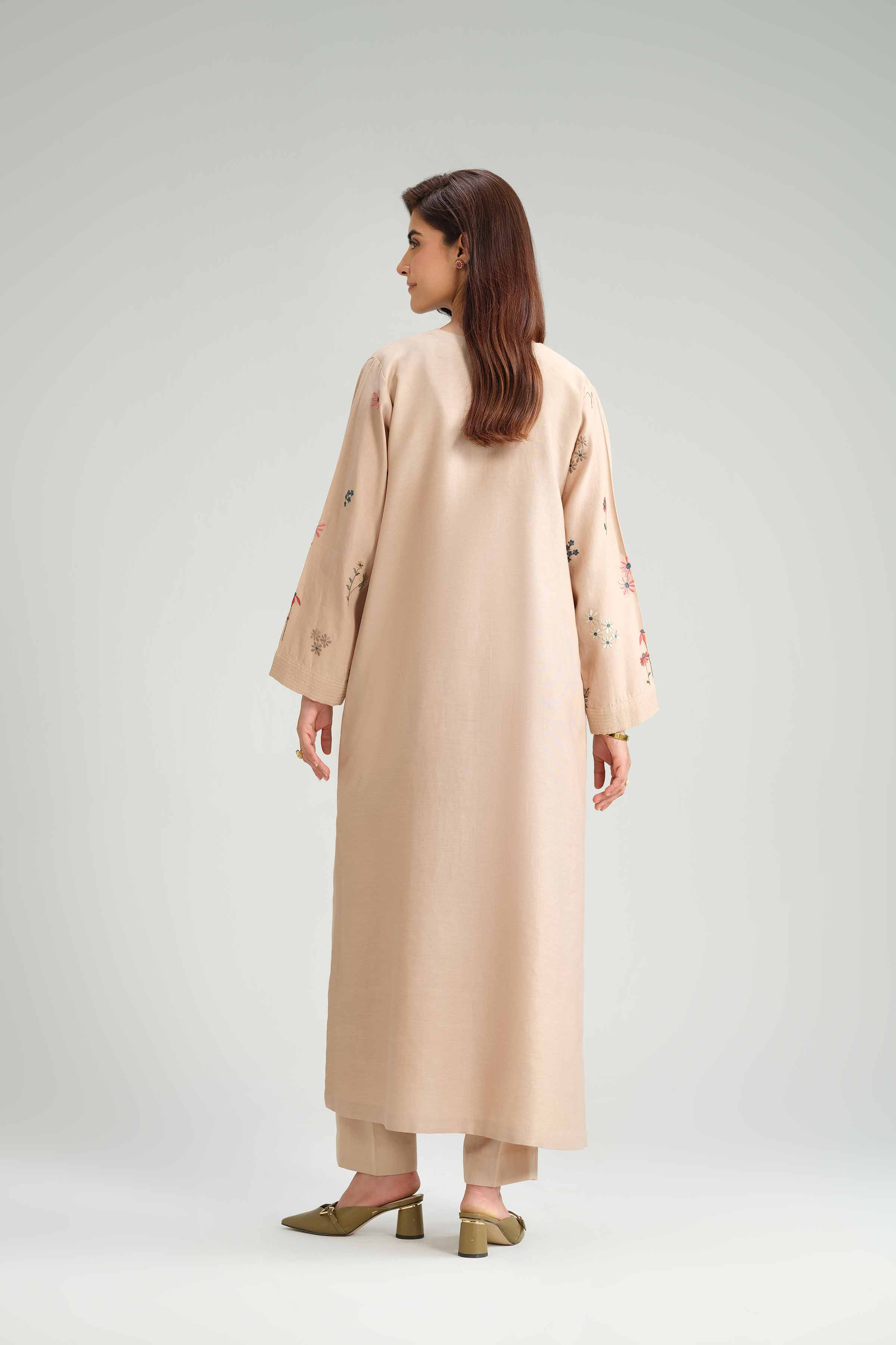 NishatUAE - Beige Embroidered Satin 2-piece Ready to wear Dress