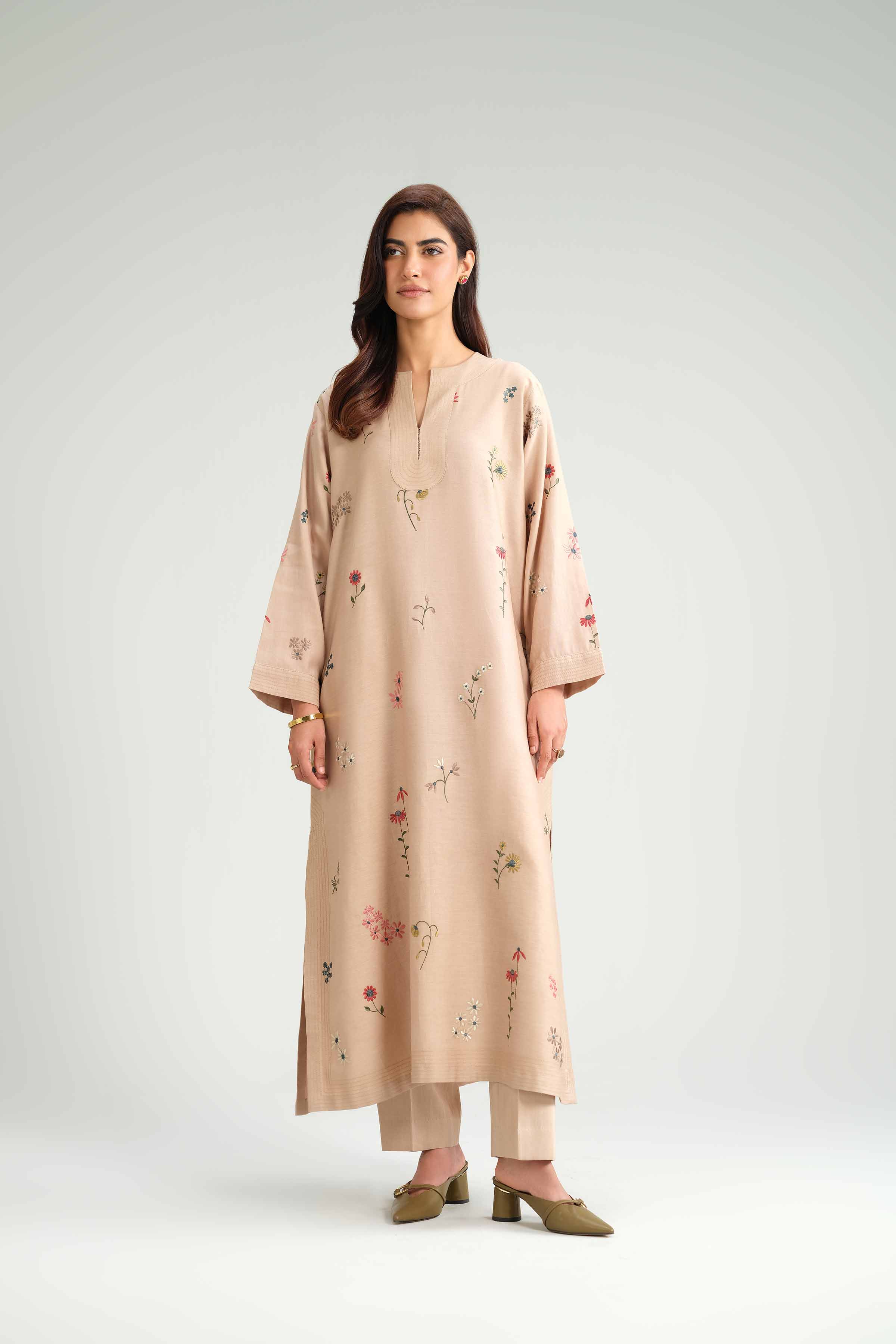 NishatUAE - Beige Embroidered Satin 2-piece Ready to wear Dress