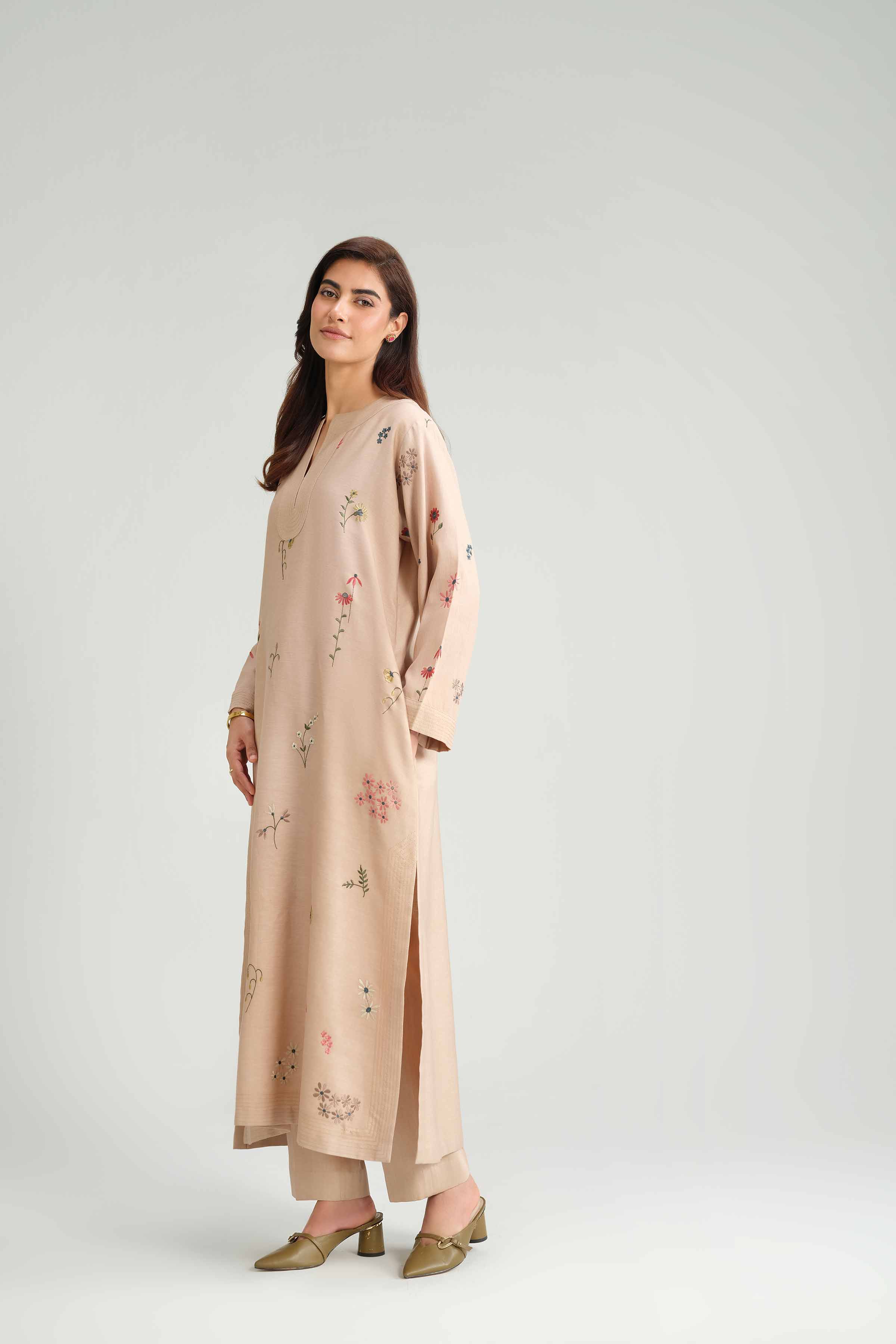 NishatUAE - Beige Embroidered Satin 2-piece Ready to wear Dress