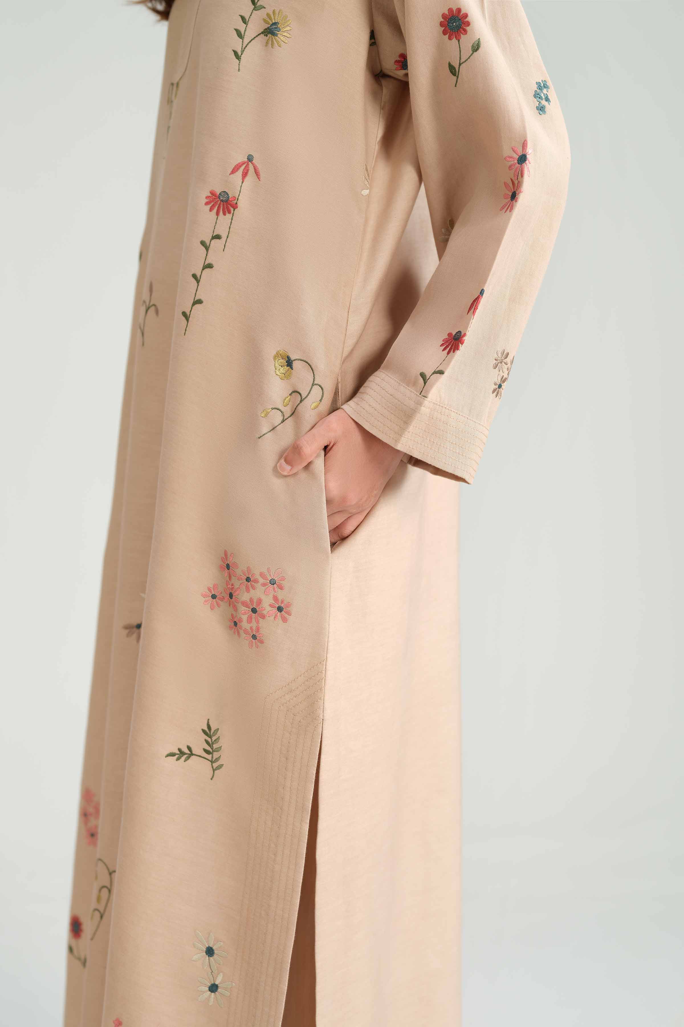 NishatUAE - Beige Embroidered Satin 2-piece Ready to wear Dress