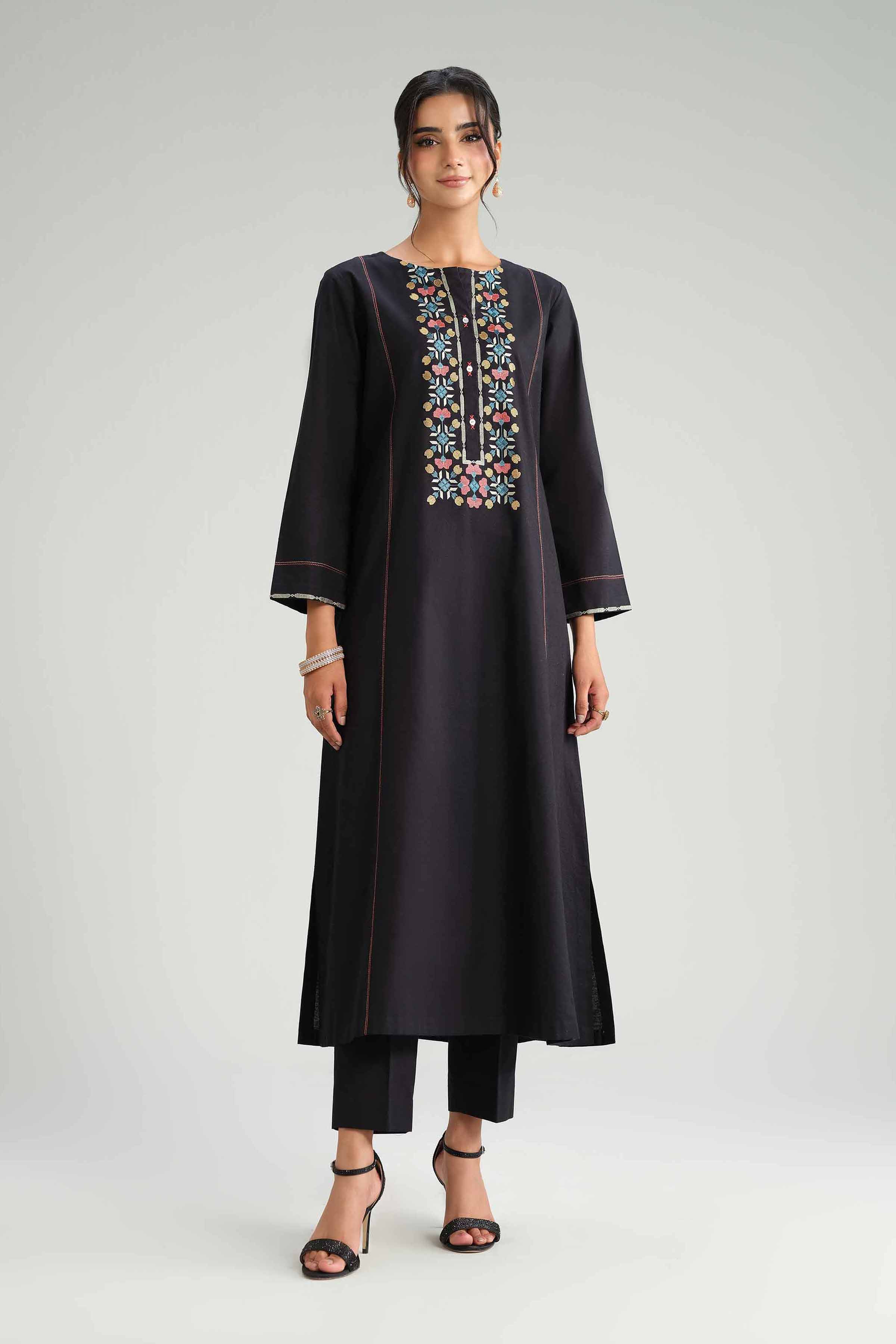 NishatUAE - Black Embroidered Karandi 2-piece Ready To Wear Dress