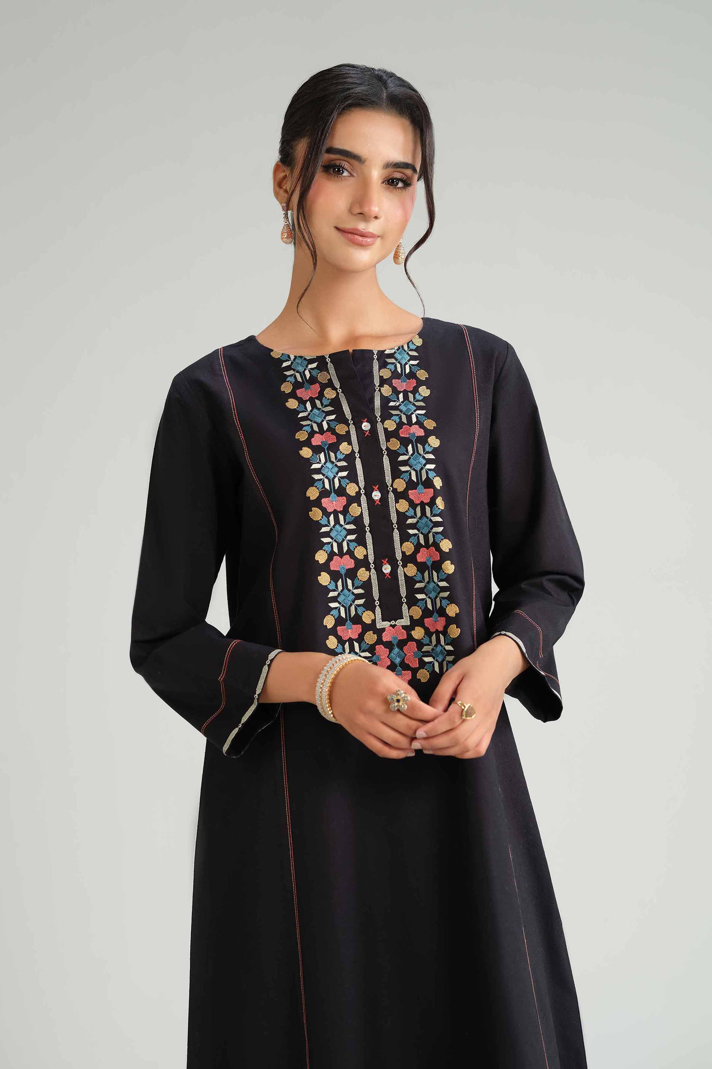 NishatUAE - Black Embroidered Karandi 2-piece Ready To Wear Dress