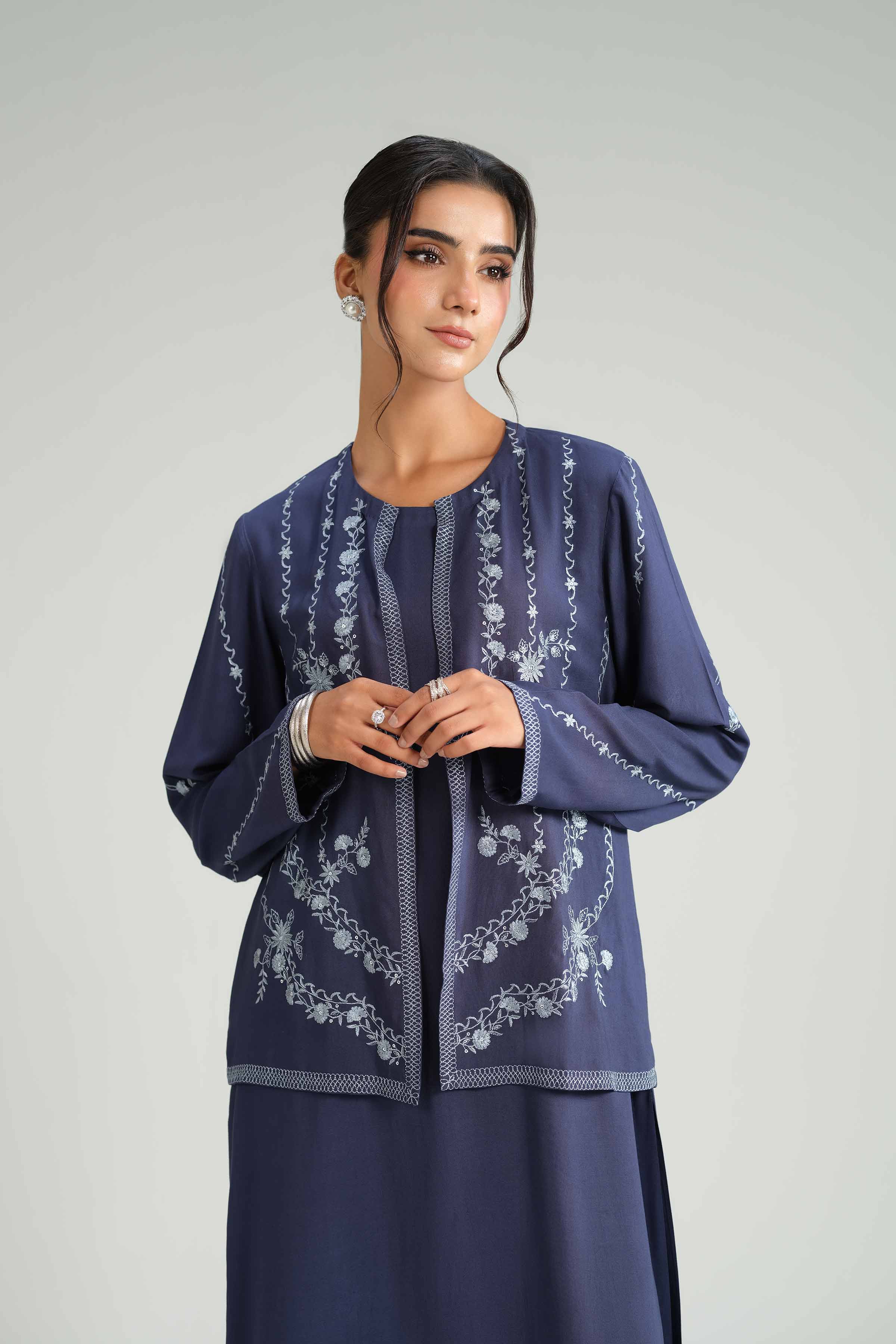 NishatUAE - Blue Embroidered Linen Suit Ready to wear Suit