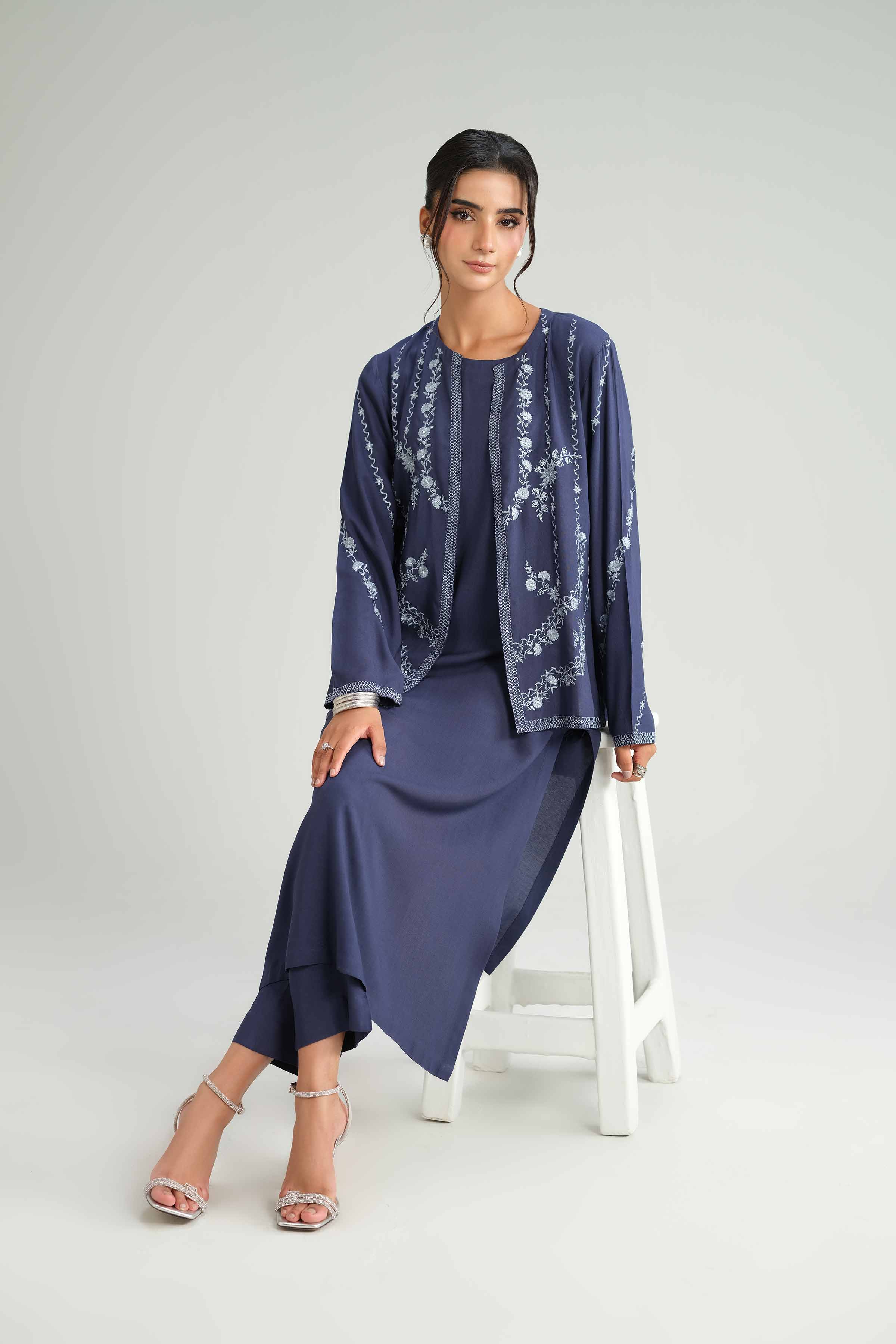 NishatUAE - Blue Embroidered Linen Suit Ready to wear Suit