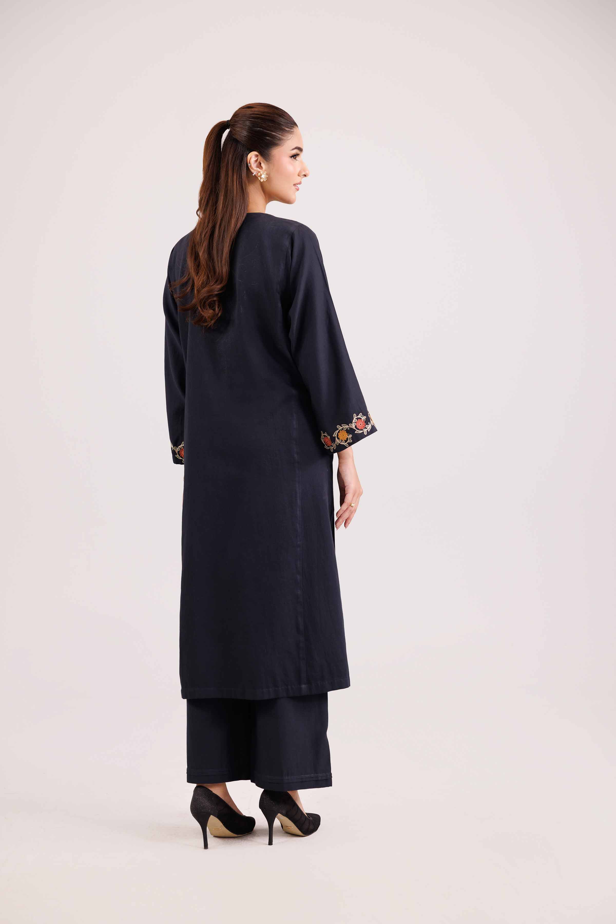 NishatUAE - Black Embroidered Satin 2-piece Ready to wear Dress