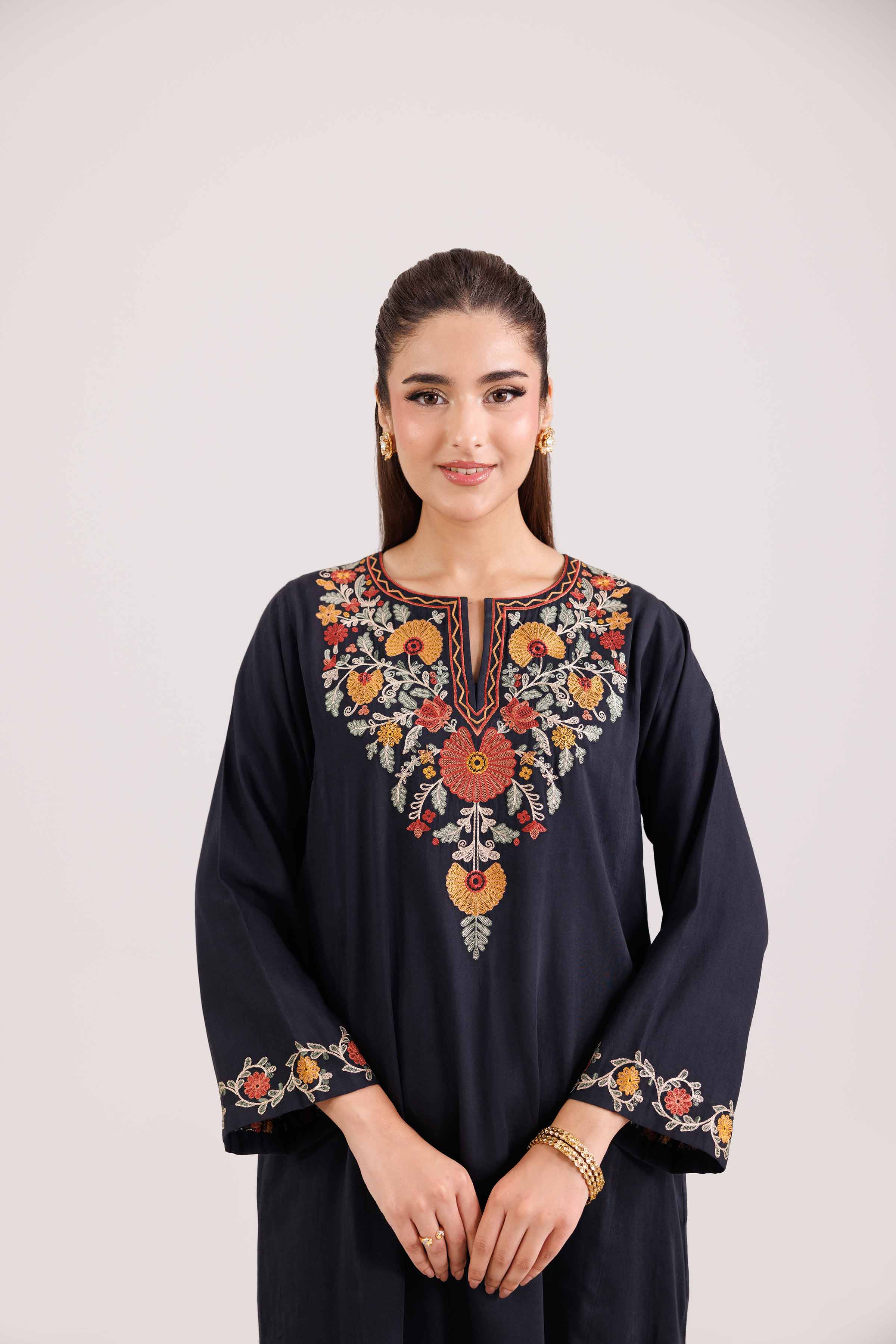 NishatUAE - Black Embroidered Satin 2-piece Ready to wear Dress