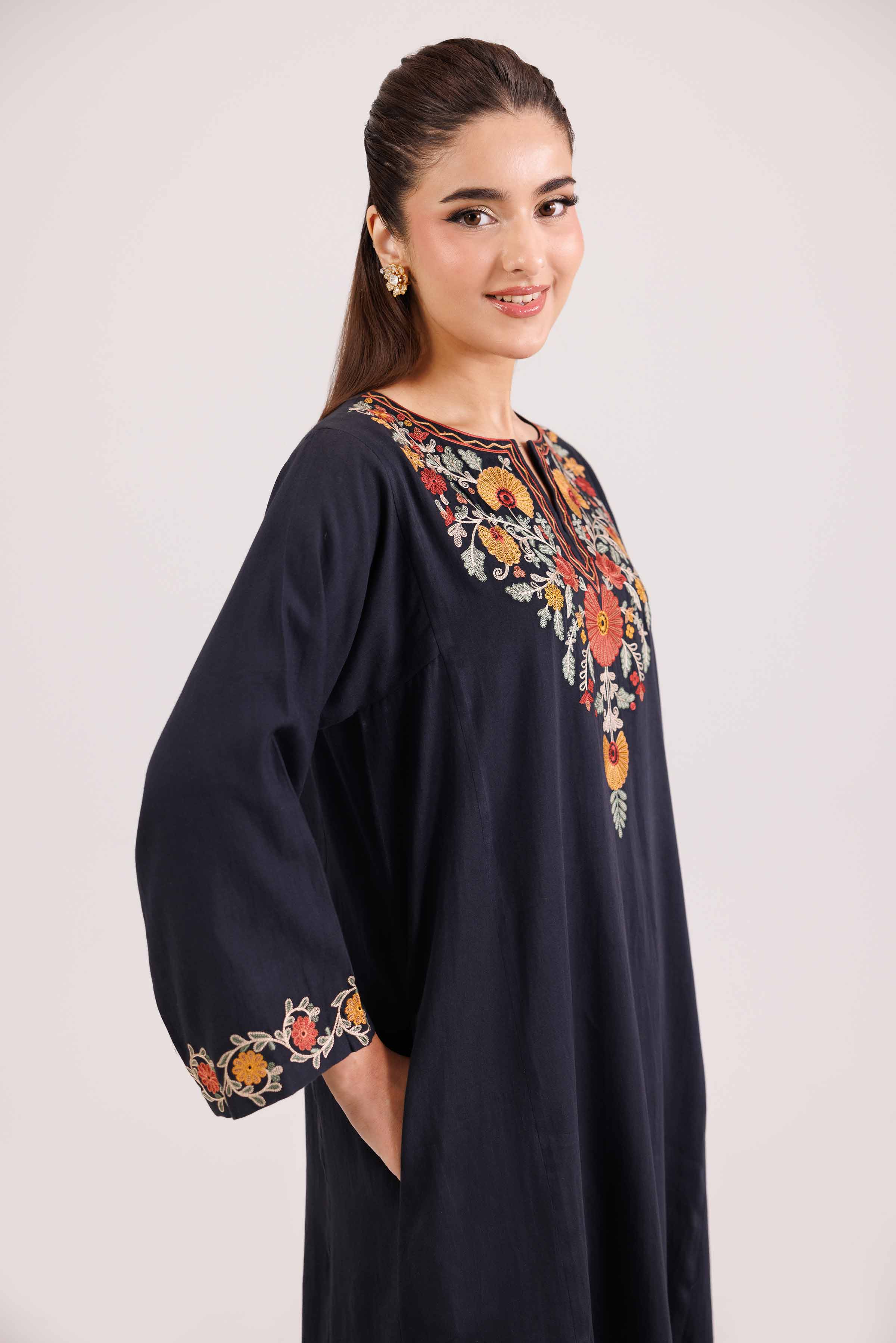 NishatUAE - Black Embroidered Satin 2-piece Ready to wear Dress