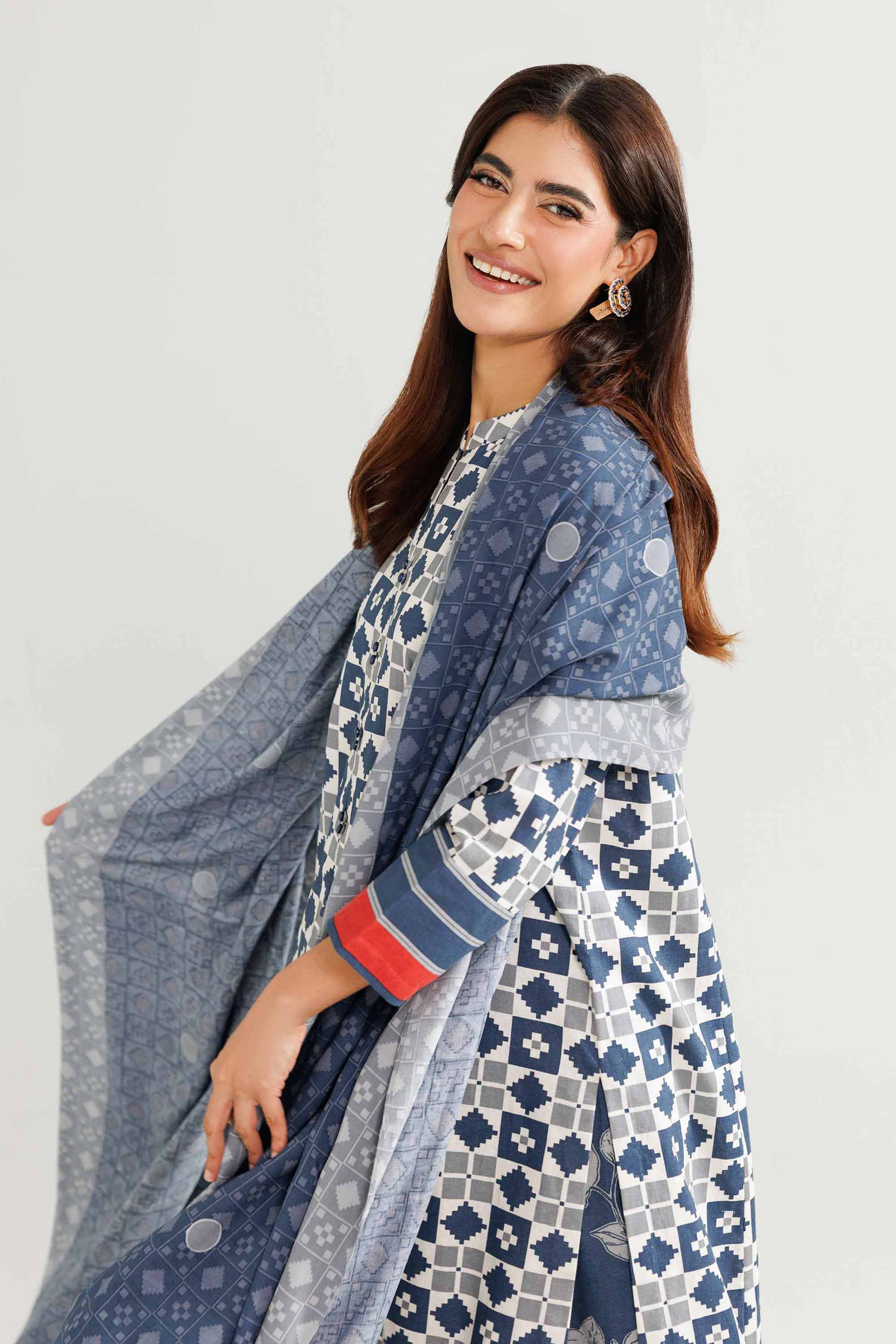 NISHATUAE - Multi Printed Linen 3-piece Ready to wear Suit